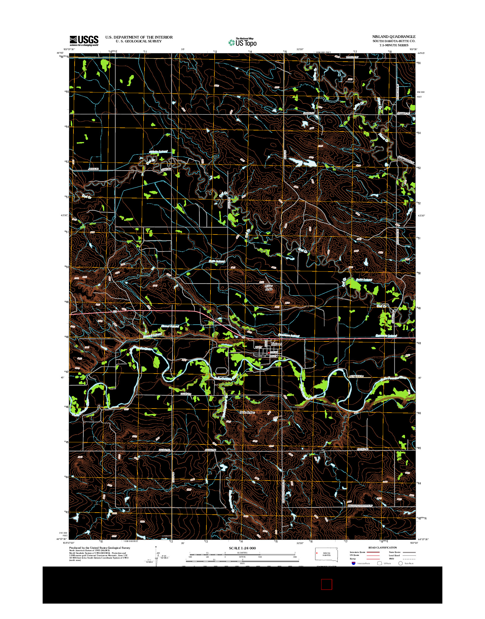 USGS US TOPO 7.5-MINUTE MAP FOR NISLAND, SD 2012