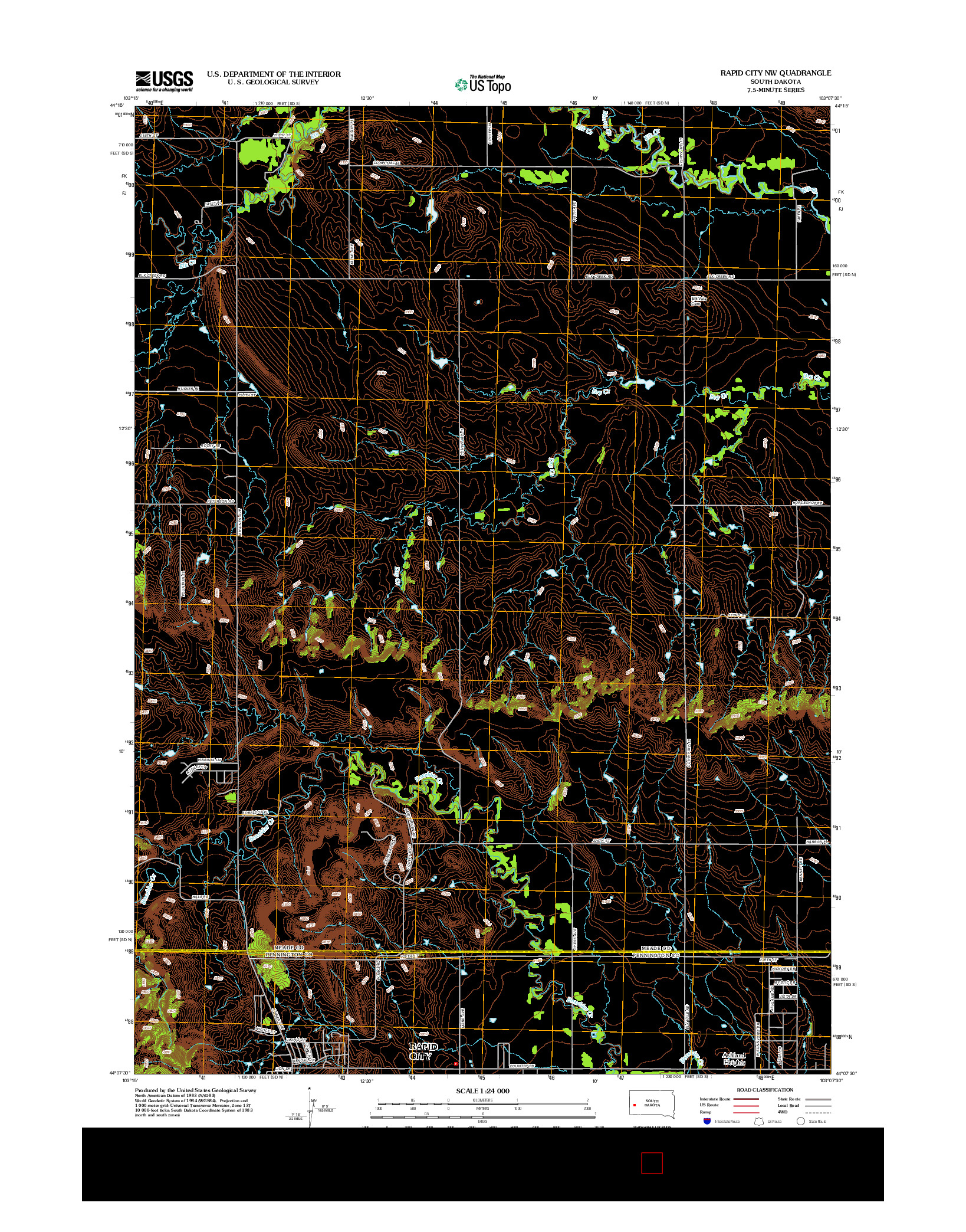 USGS US TOPO 7.5-MINUTE MAP FOR RAPID CITY NW, SD 2012