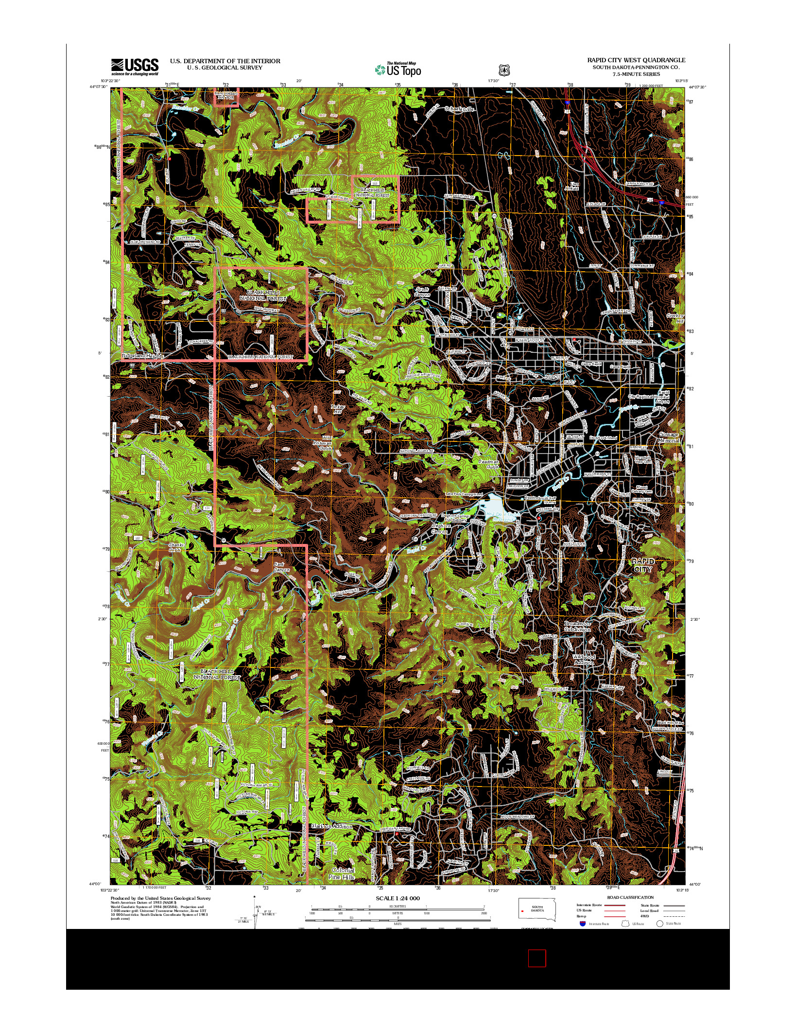 USGS US TOPO 7.5-MINUTE MAP FOR RAPID CITY WEST, SD 2012