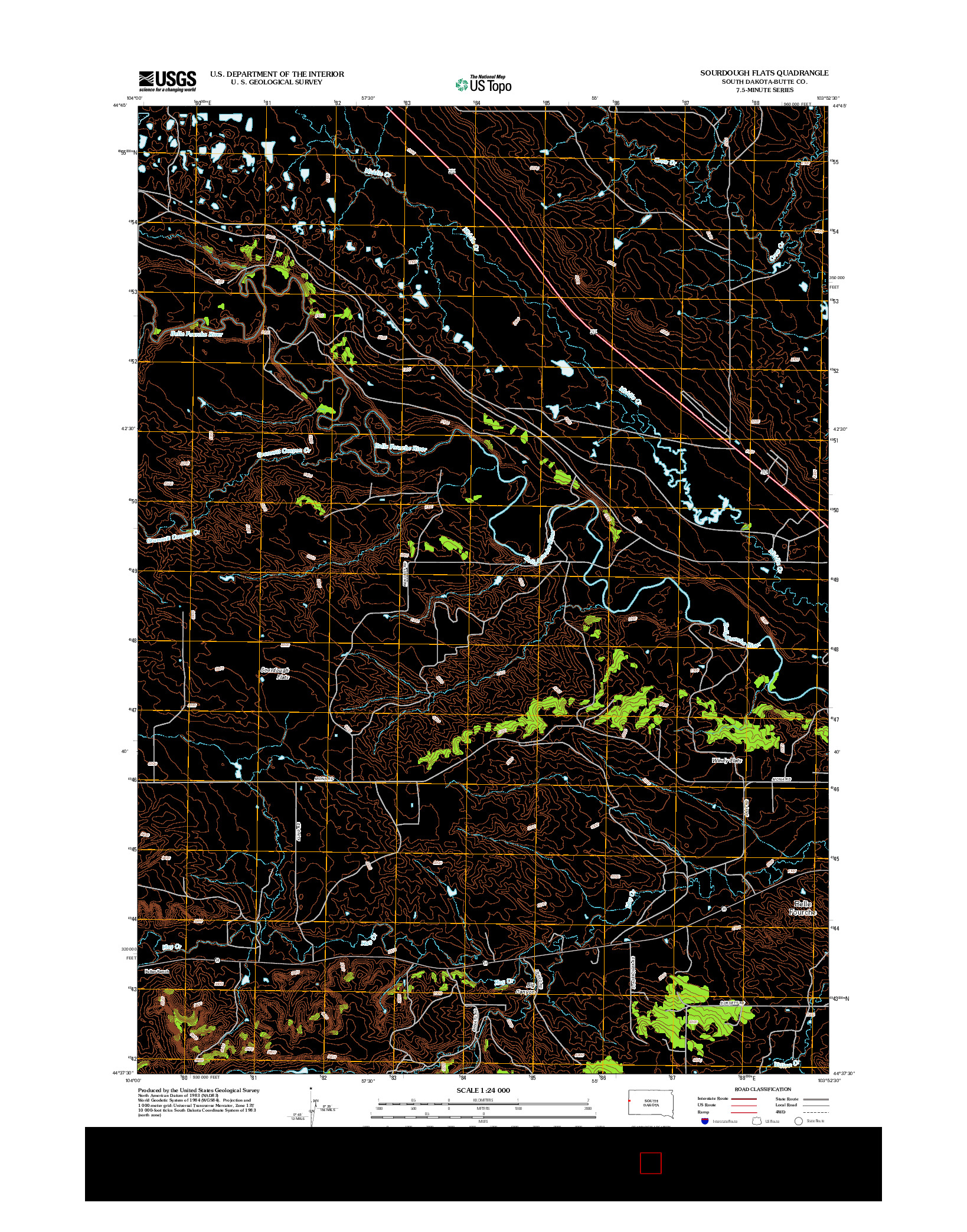 USGS US TOPO 7.5-MINUTE MAP FOR SOURDOUGH FLATS, SD 2012