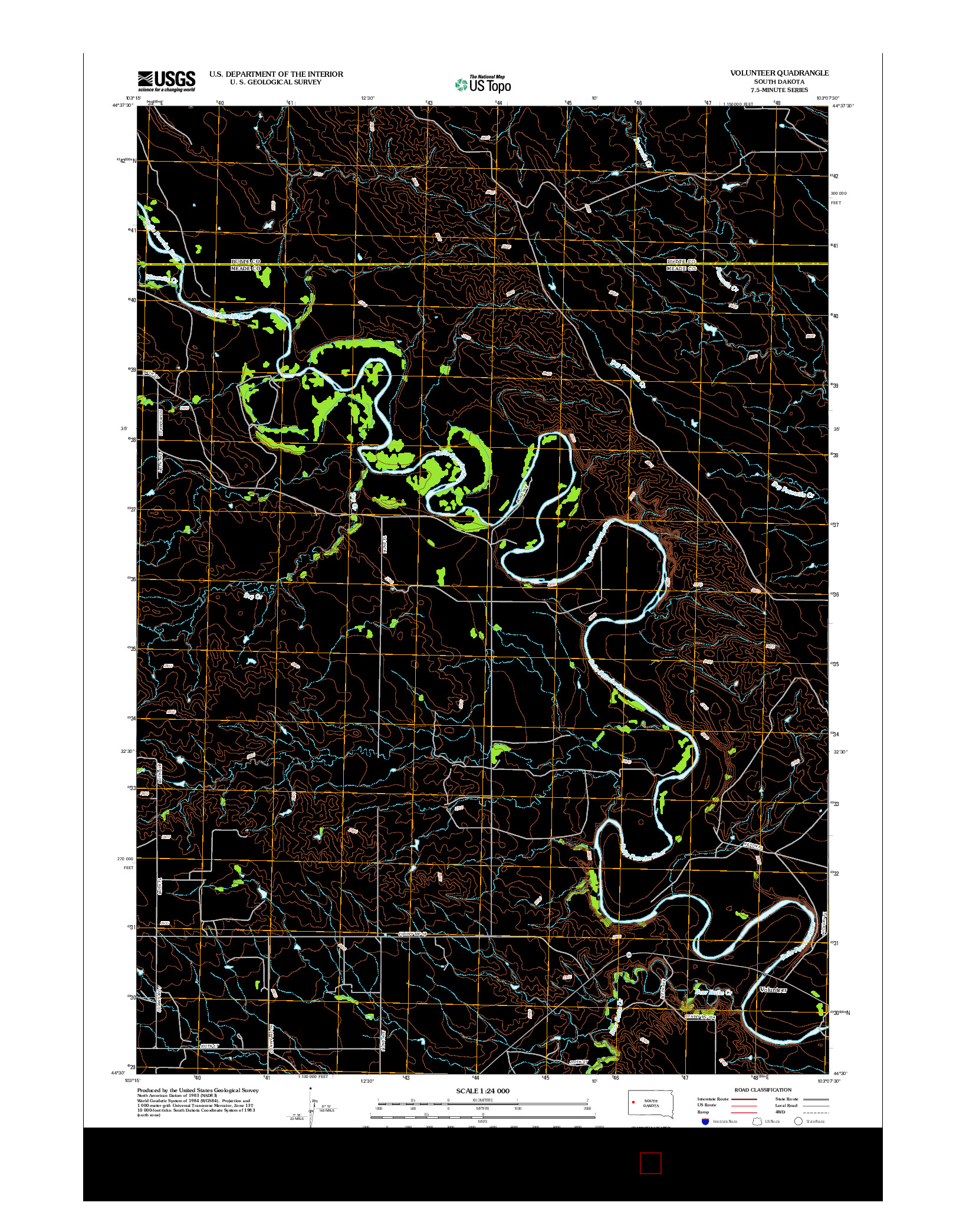 USGS US TOPO 7.5-MINUTE MAP FOR VOLUNTEER, SD 2012
