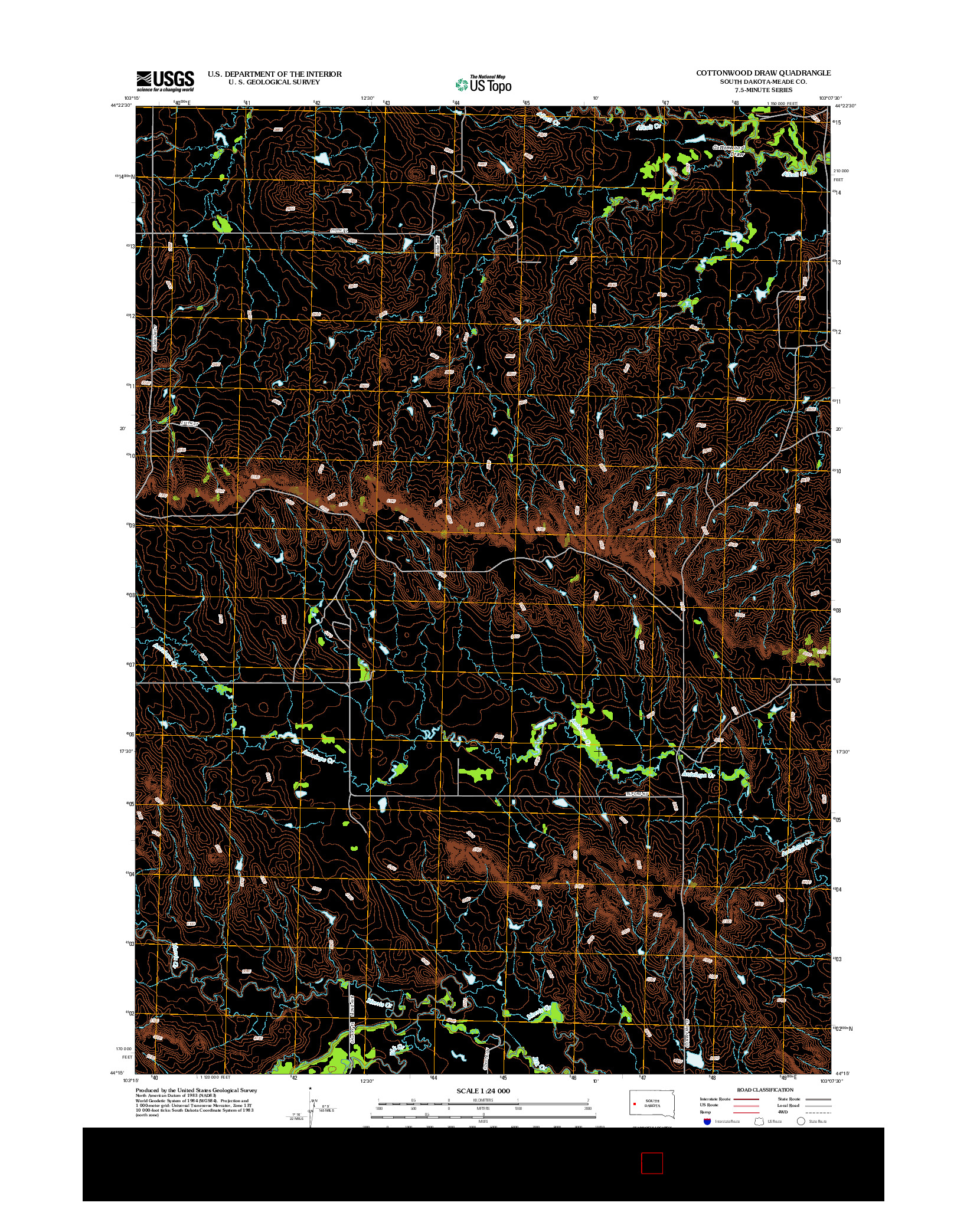 USGS US TOPO 7.5-MINUTE MAP FOR COTTONWOOD DRAW, SD 2012