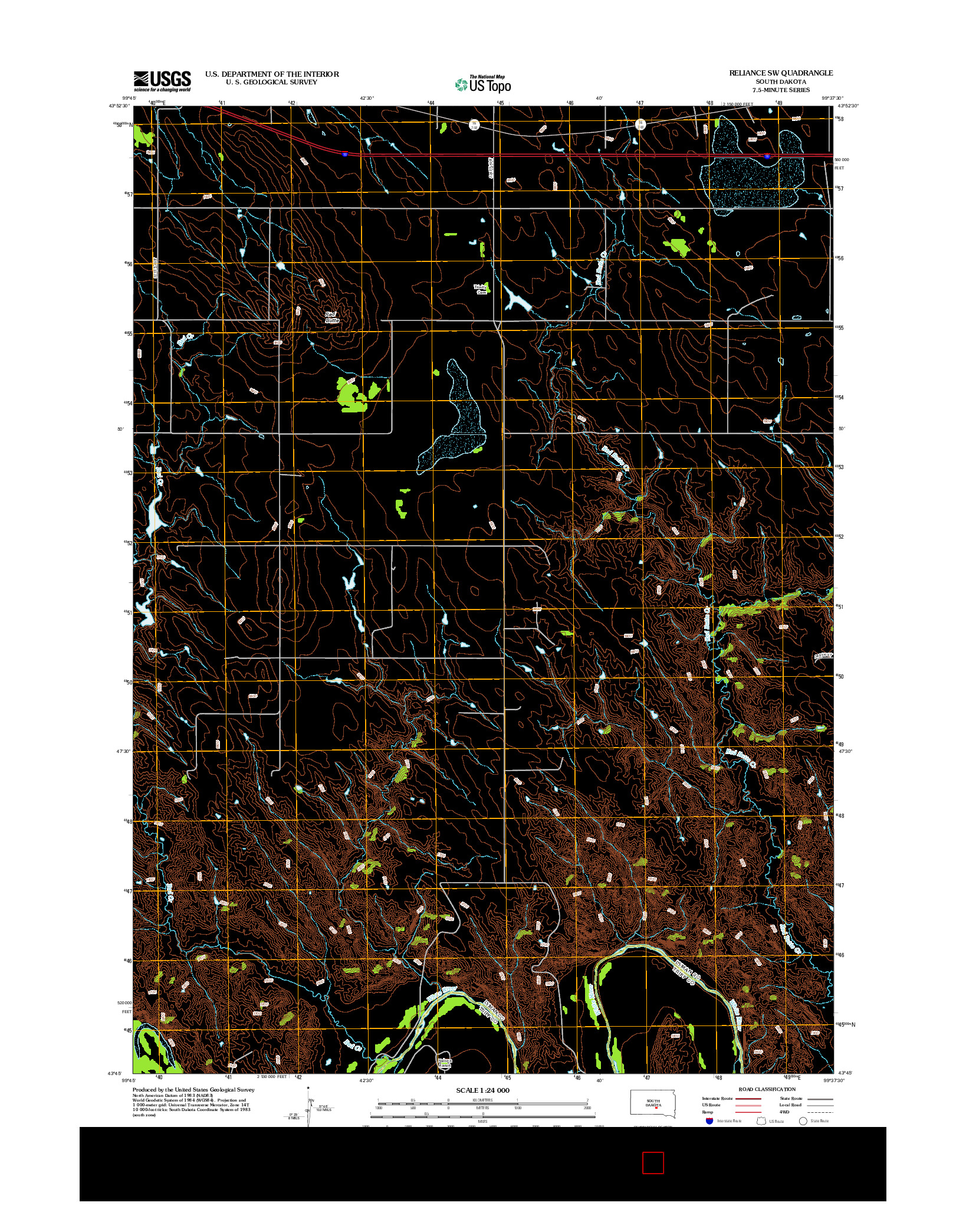 USGS US TOPO 7.5-MINUTE MAP FOR RELIANCE SW, SD 2012