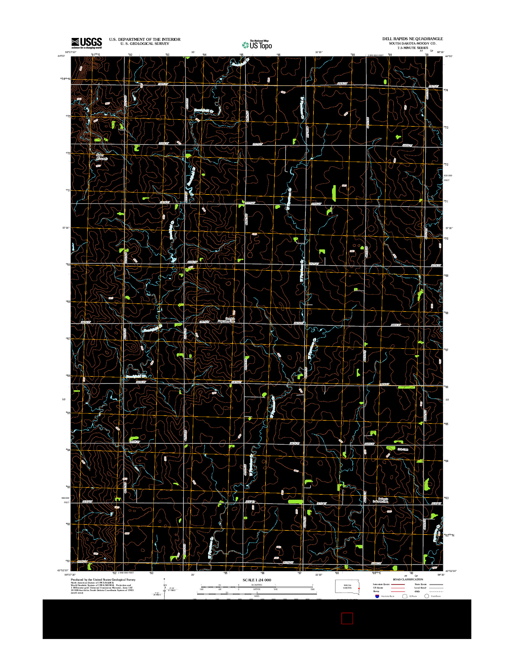 USGS US TOPO 7.5-MINUTE MAP FOR DELL RAPIDS NE, SD 2012