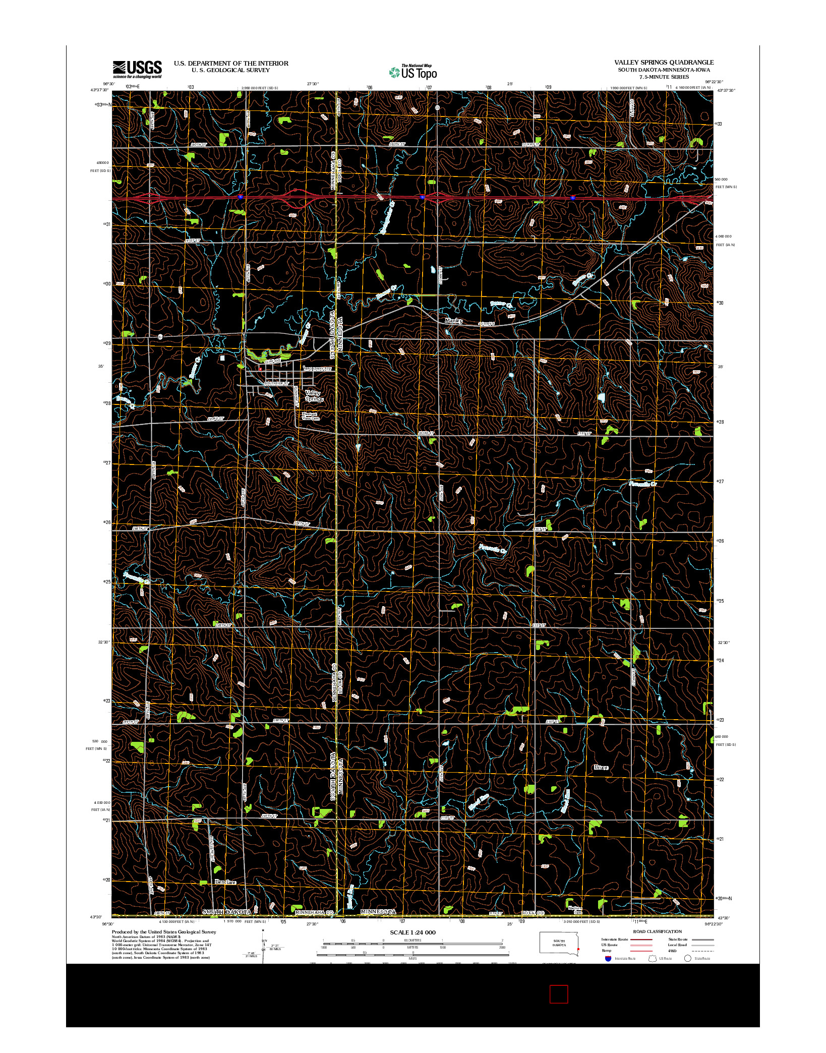 USGS US TOPO 7.5-MINUTE MAP FOR VALLEY SPRINGS, SD-MN-IA 2012