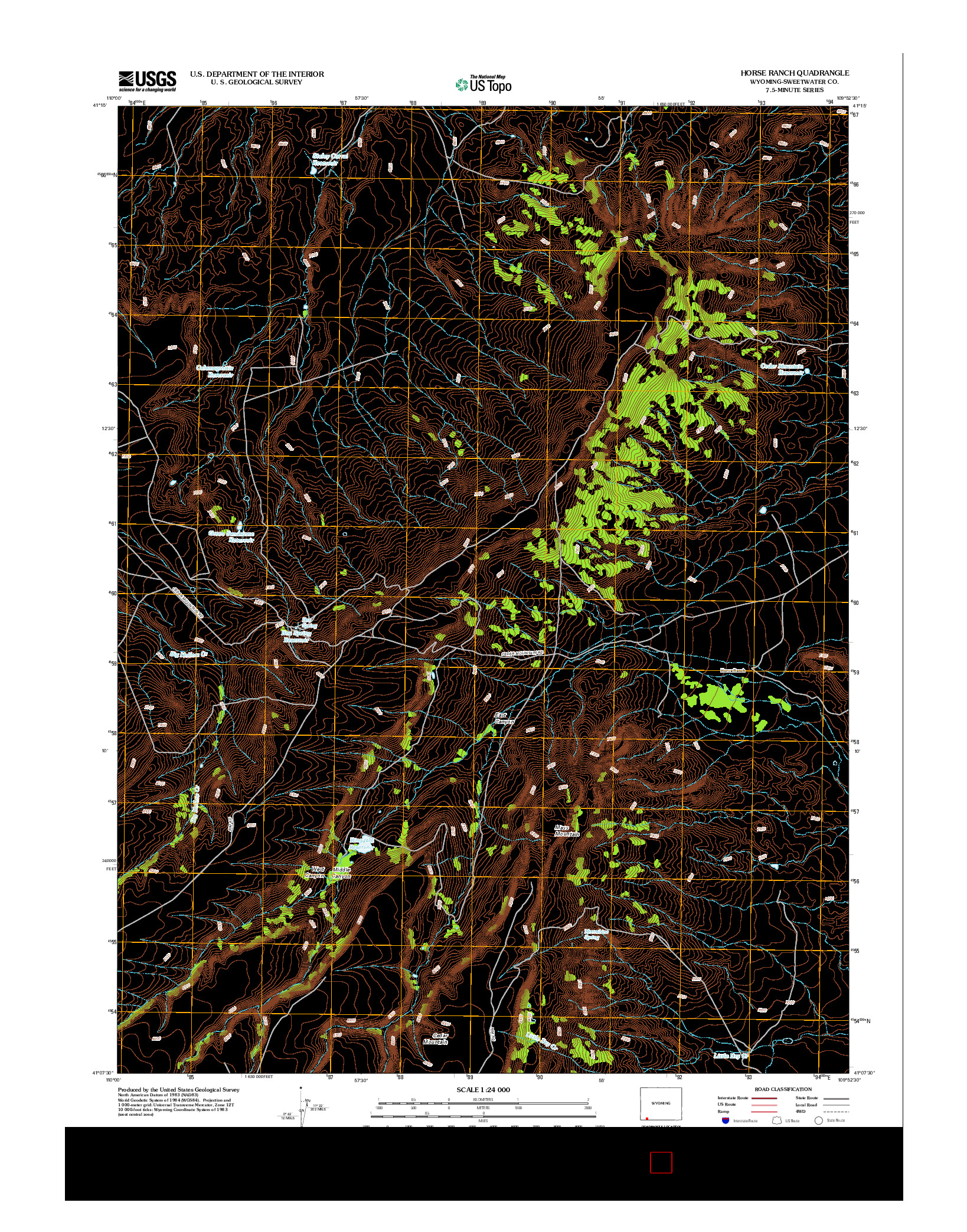 USGS US TOPO 7.5-MINUTE MAP FOR HORSE RANCH, WY 2012