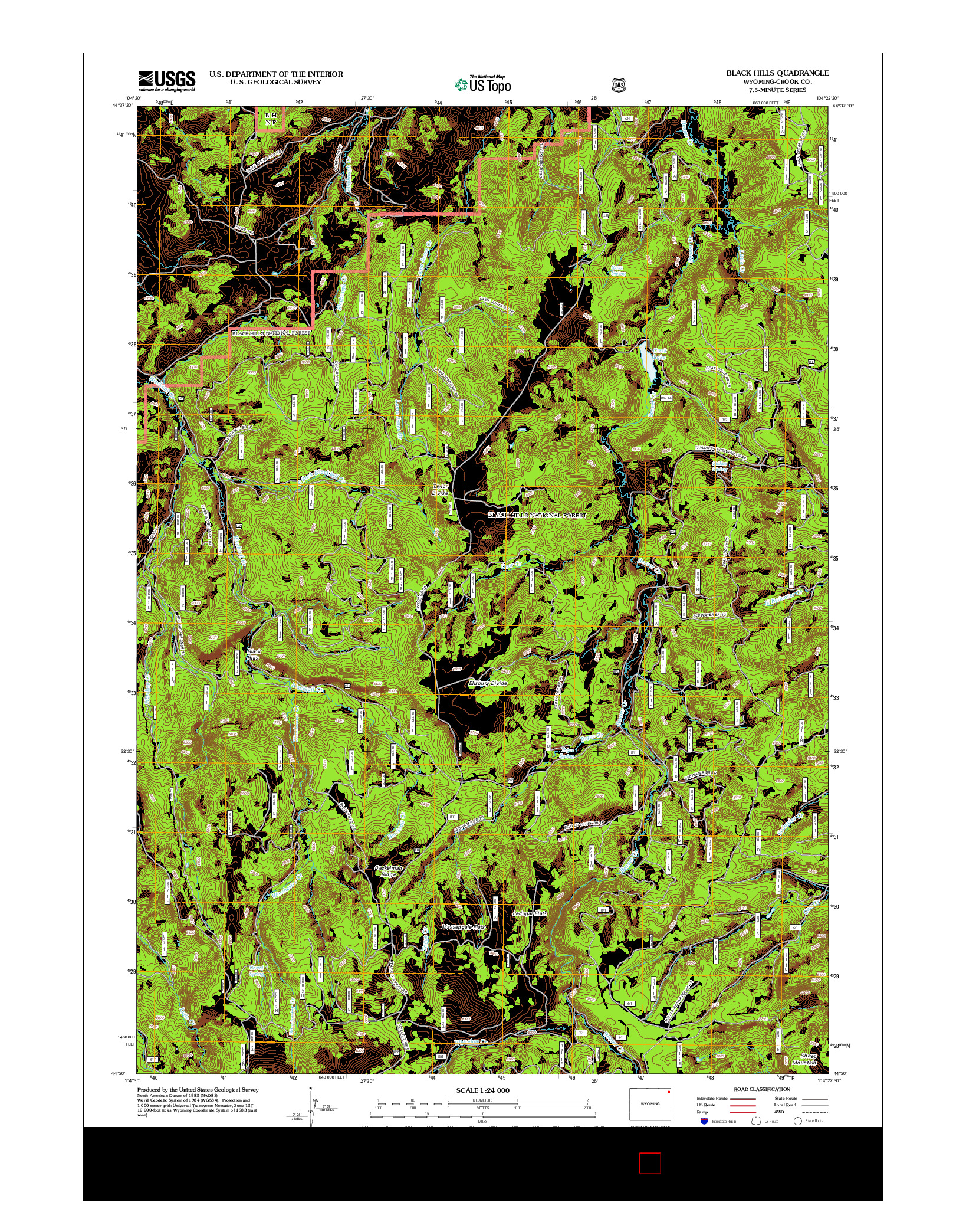 USGS US TOPO 7.5-MINUTE MAP FOR BLACK HILLS, WY 2012