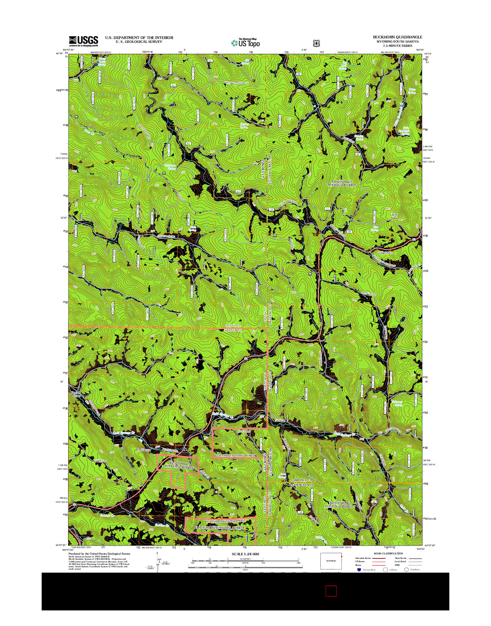 USGS US TOPO 7.5-MINUTE MAP FOR BUCKHORN, WY-SD 2012