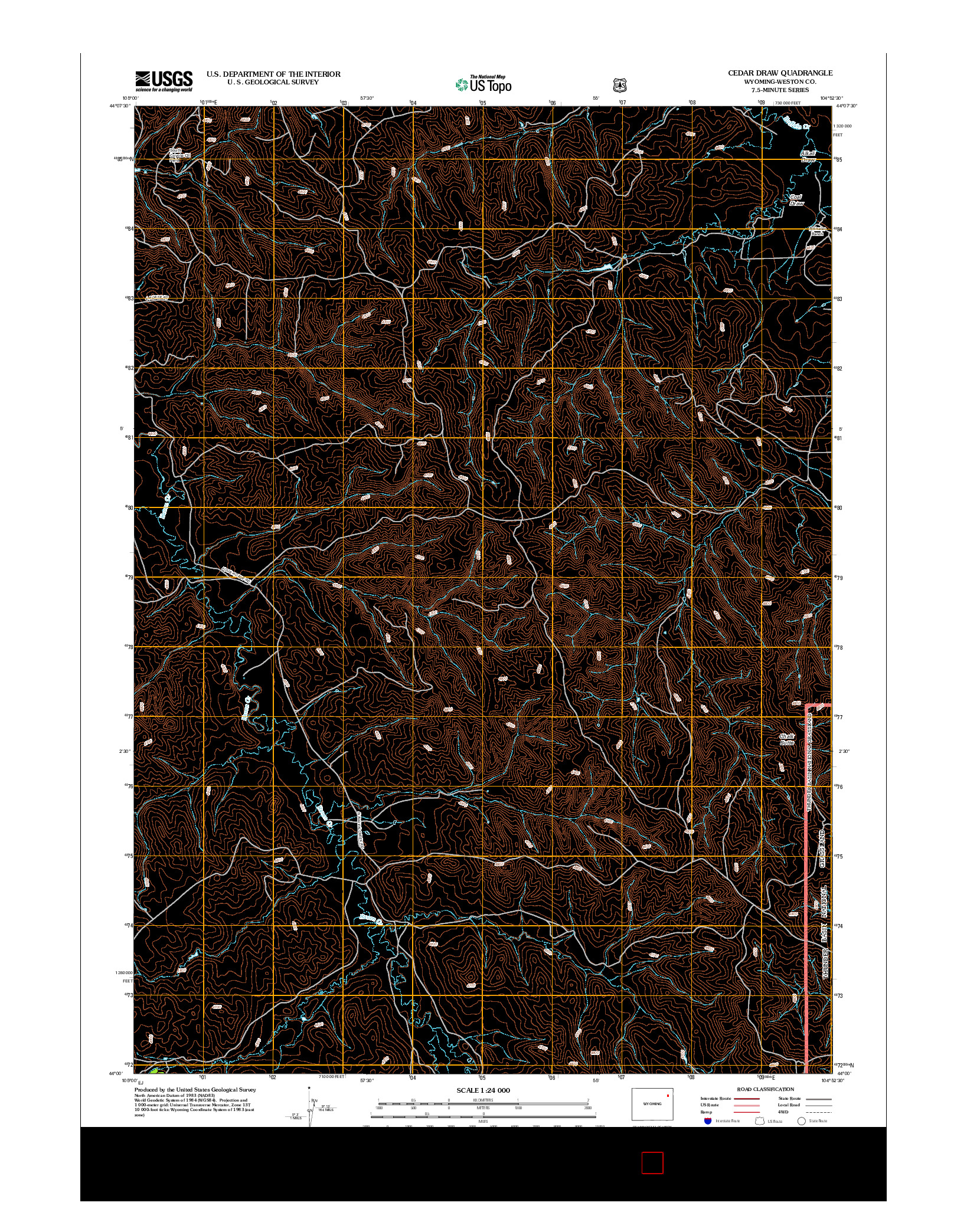 USGS US TOPO 7.5-MINUTE MAP FOR CEDAR DRAW, WY 2012