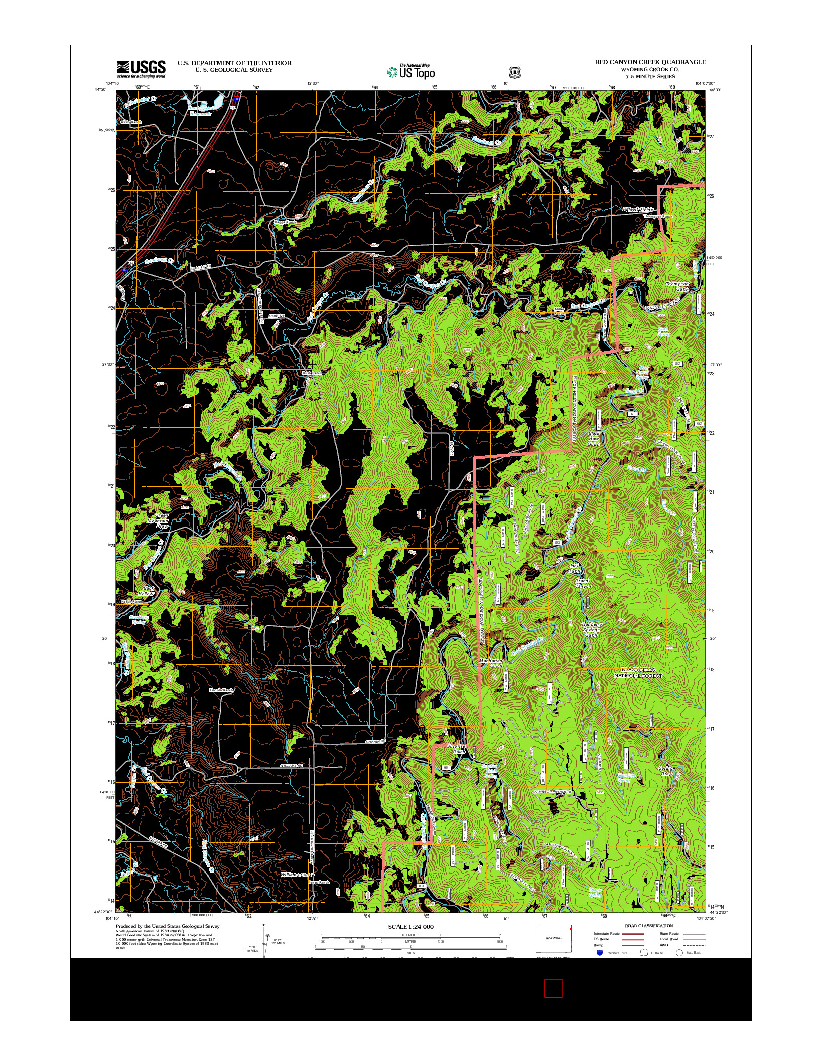 USGS US TOPO 7.5-MINUTE MAP FOR RED CANYON CREEK, WY 2012