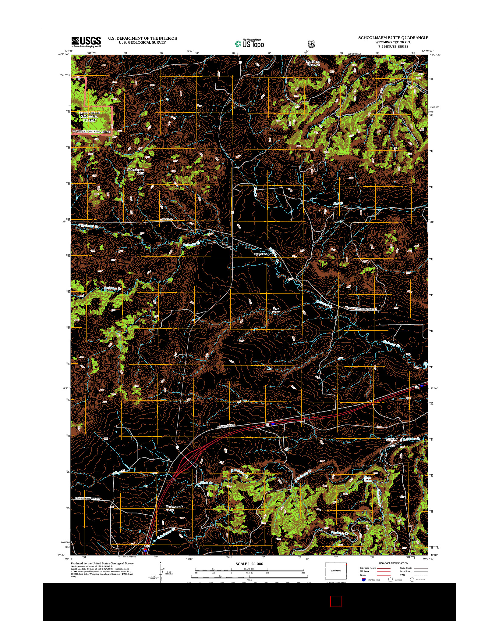 USGS US TOPO 7.5-MINUTE MAP FOR SCHOOLMARM BUTTE, WY 2012