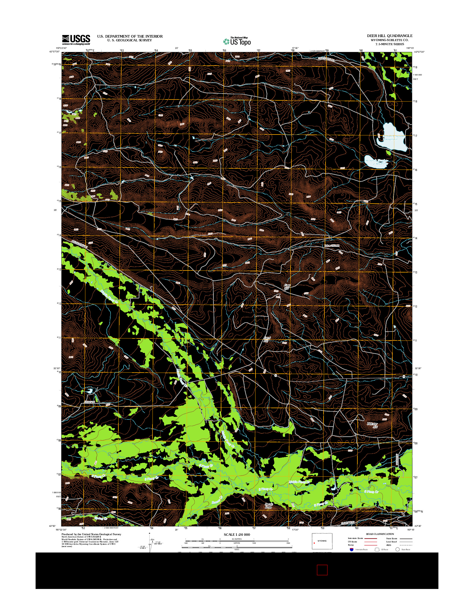 USGS US TOPO 7.5-MINUTE MAP FOR DEER HILL, WY 2012