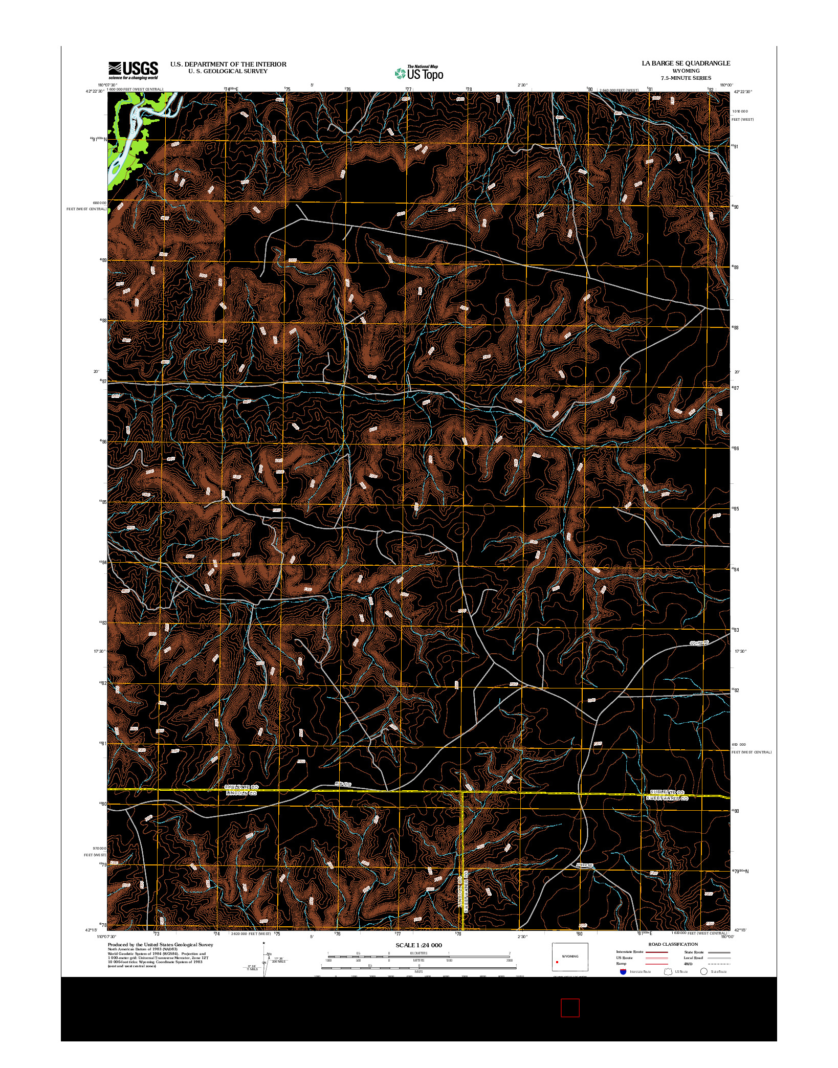 USGS US TOPO 7.5-MINUTE MAP FOR LA BARGE SE, WY 2012