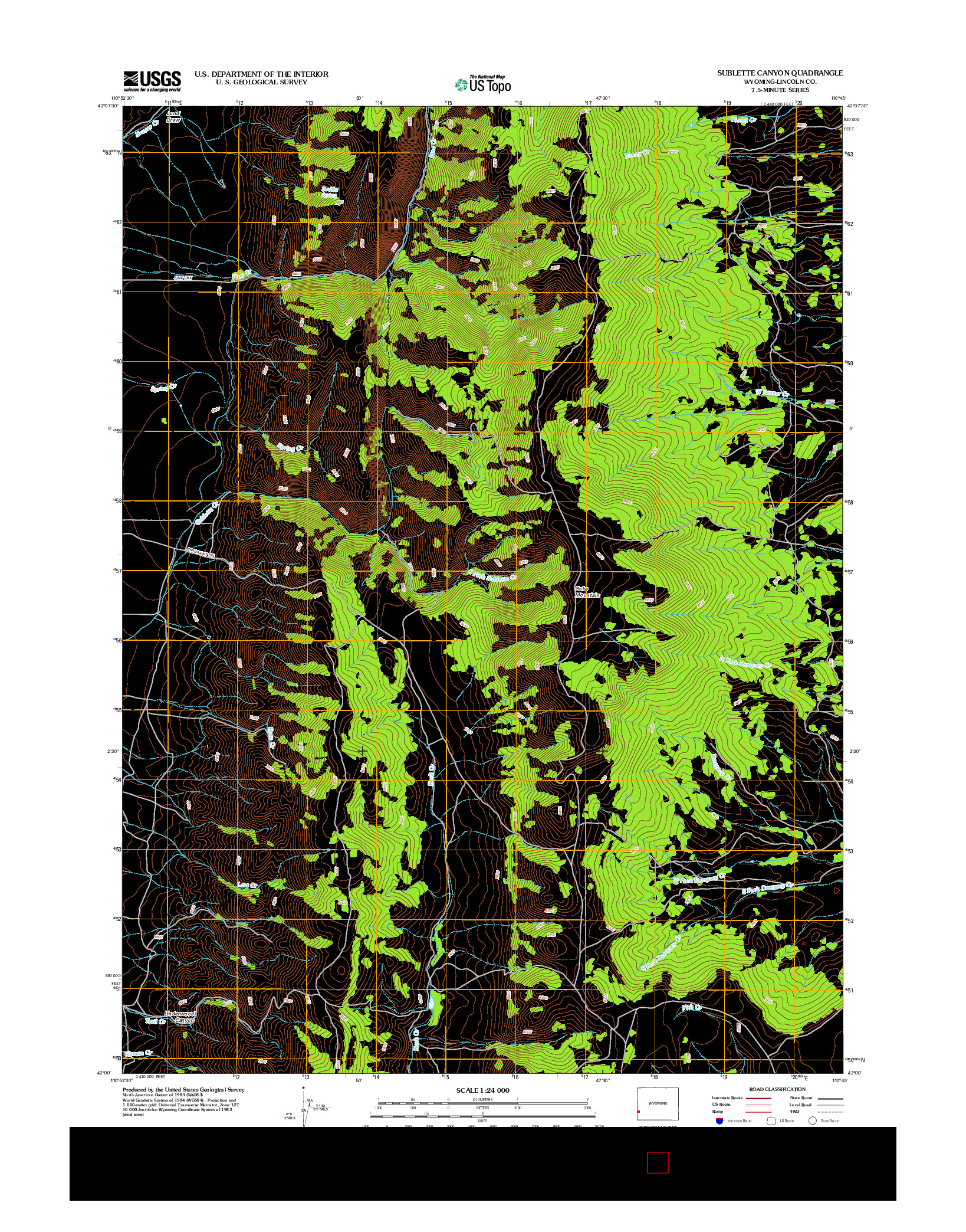 USGS US TOPO 7.5-MINUTE MAP FOR SUBLETTE CANYON, WY 2012