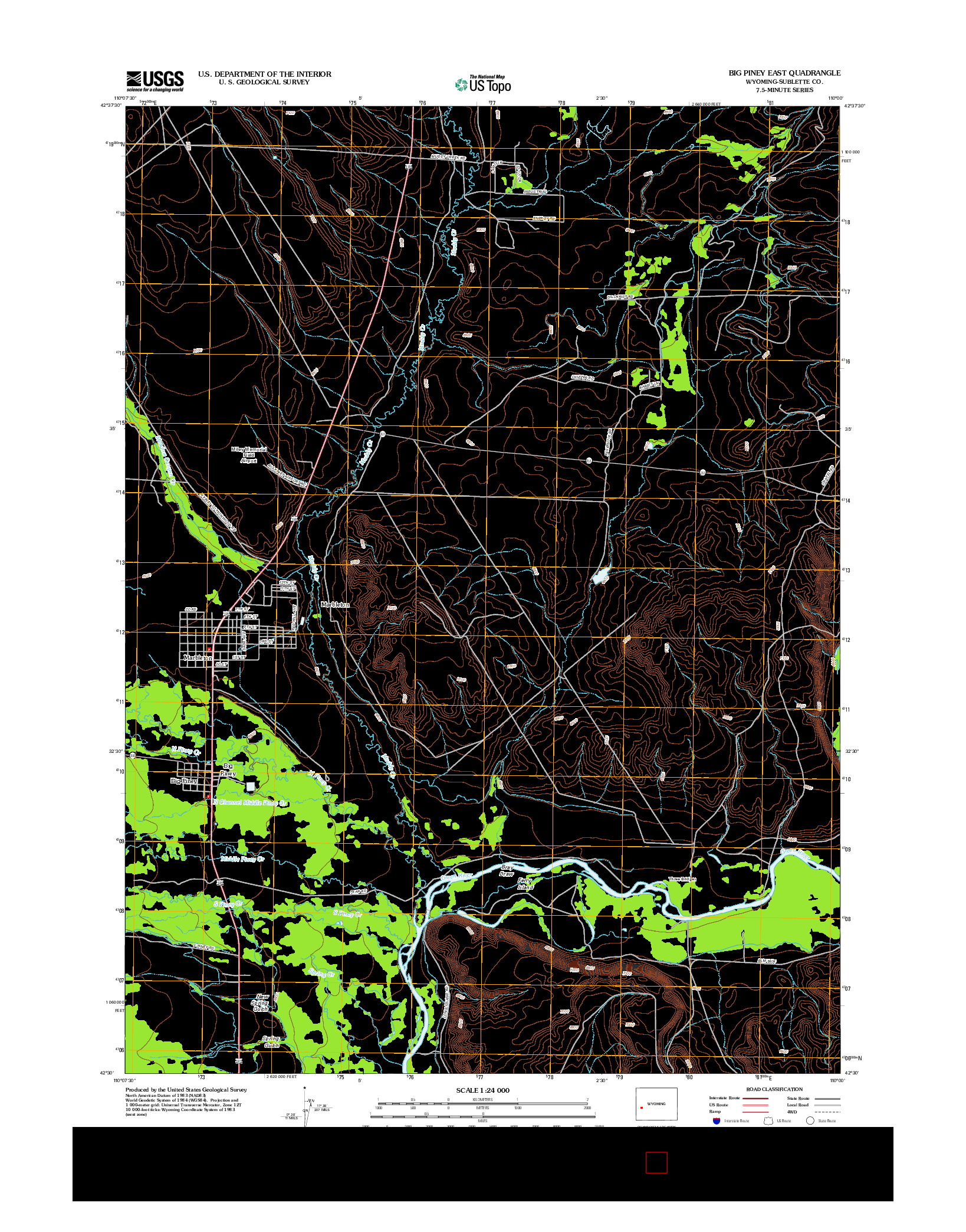 USGS US TOPO 7.5-MINUTE MAP FOR BIG PINEY EAST, WY 2012