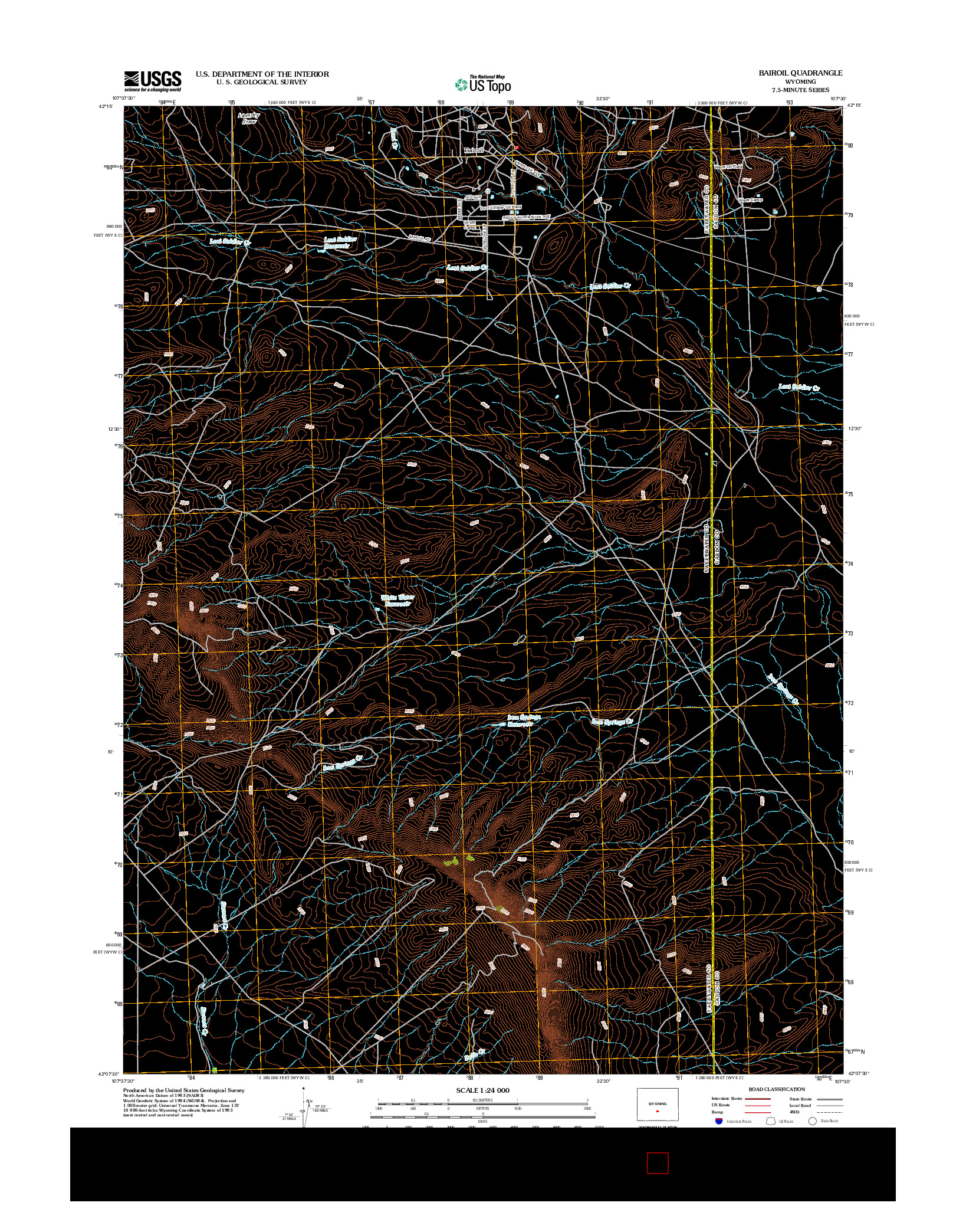 USGS US TOPO 7.5-MINUTE MAP FOR BAIROIL, WY 2012