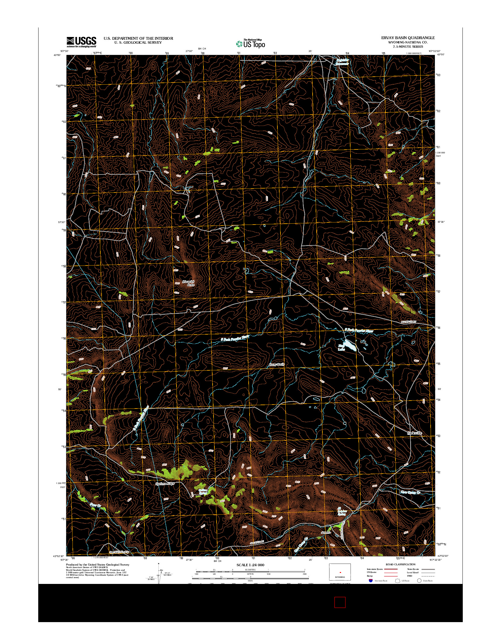 USGS US TOPO 7.5-MINUTE MAP FOR ERVAY BASIN, WY 2012