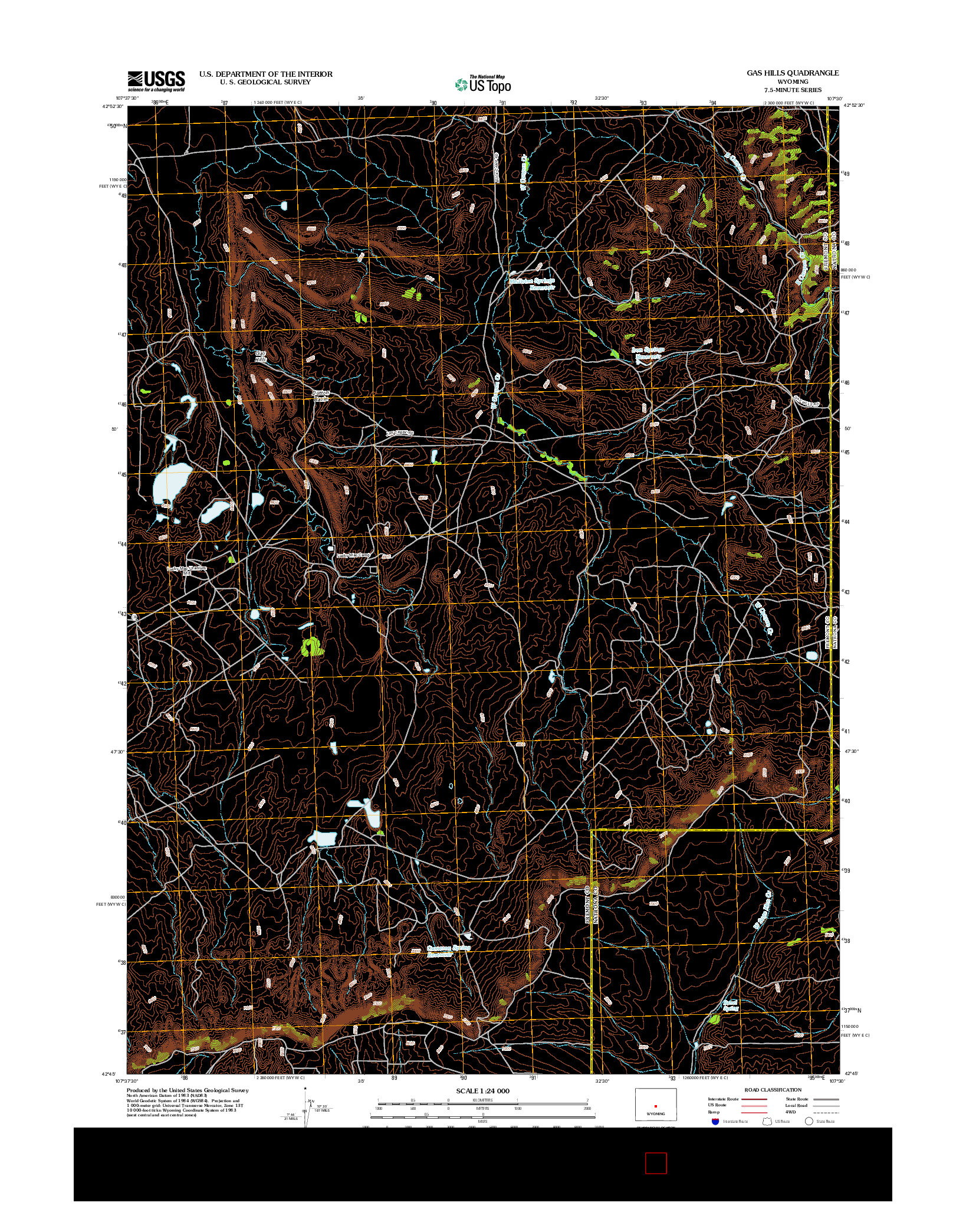 USGS US TOPO 7.5-MINUTE MAP FOR GAS HILLS, WY 2012