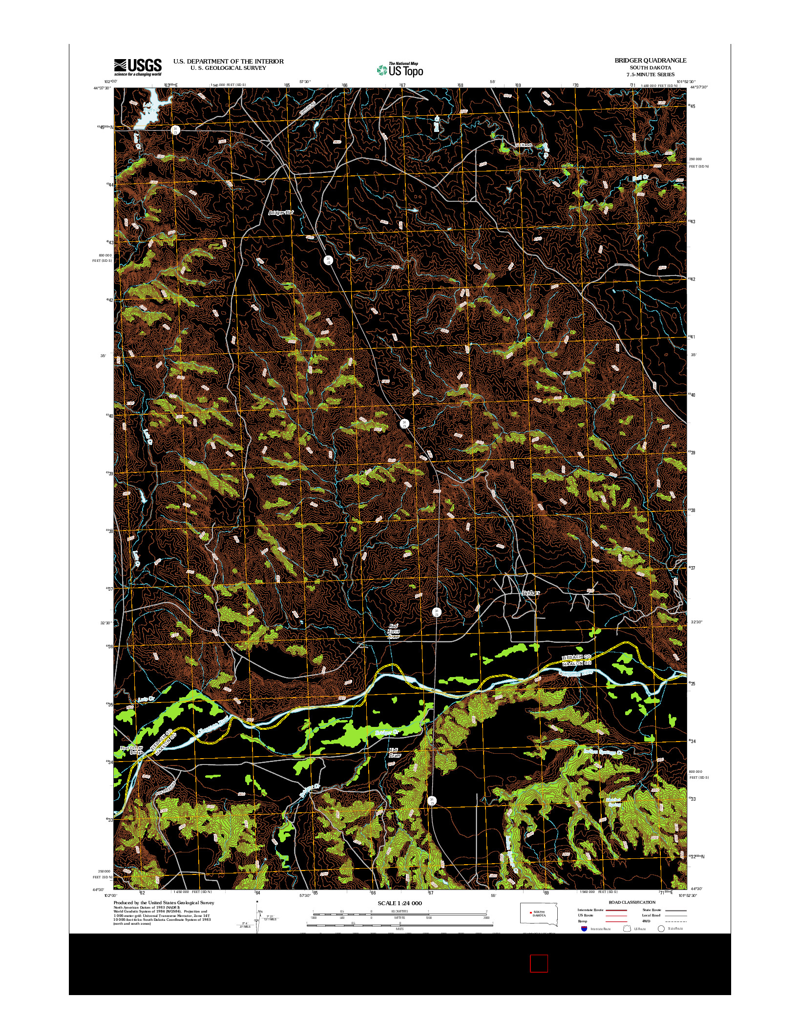 USGS US TOPO 7.5-MINUTE MAP FOR BRIDGER, SD 2012