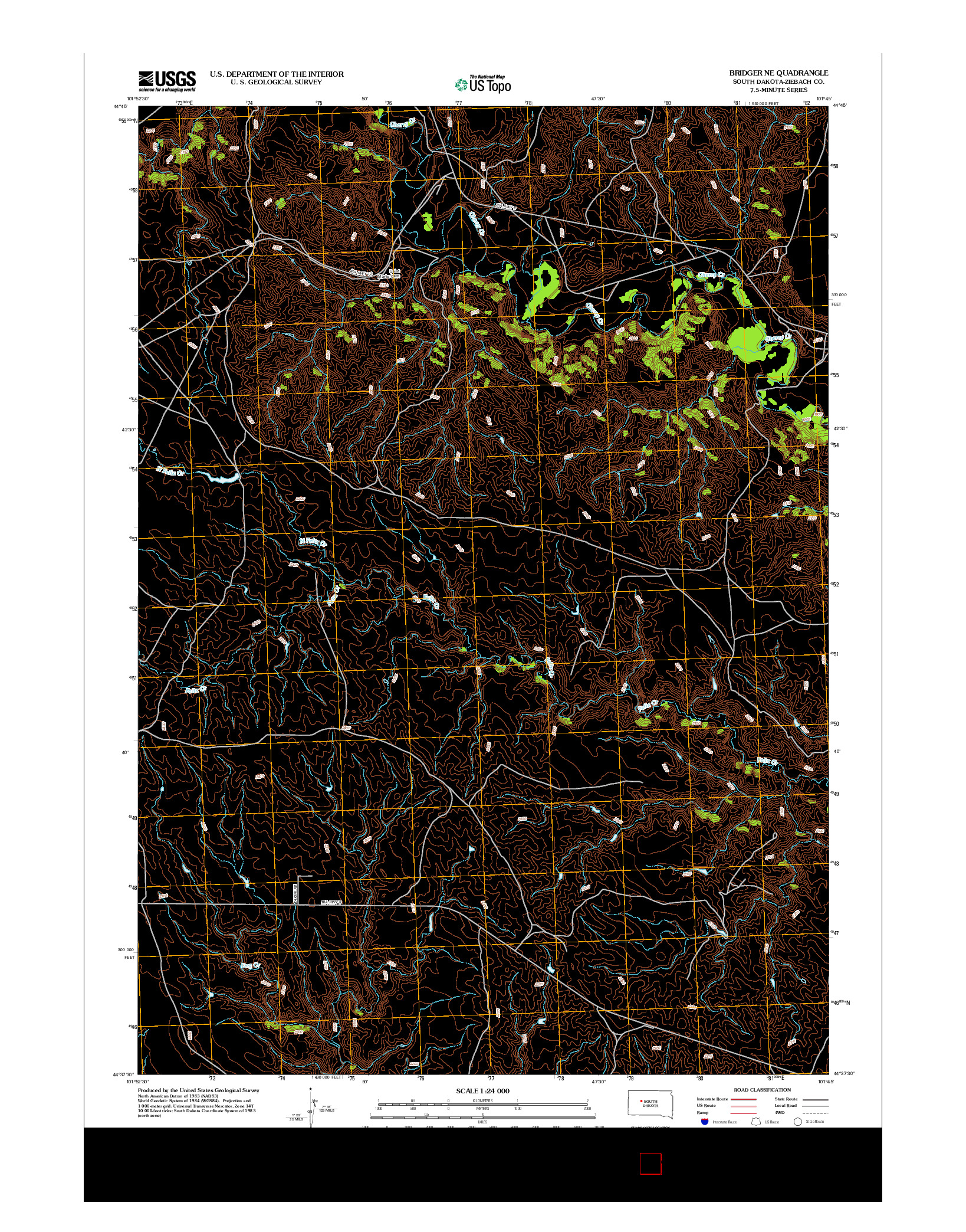 USGS US TOPO 7.5-MINUTE MAP FOR BRIDGER NE, SD 2012