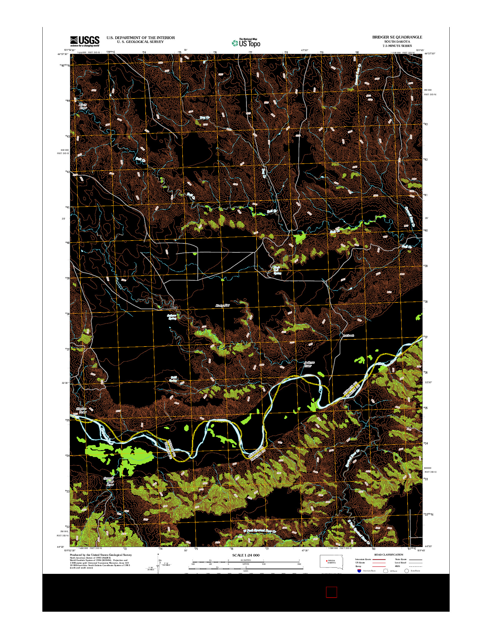 USGS US TOPO 7.5-MINUTE MAP FOR BRIDGER SE, SD 2012