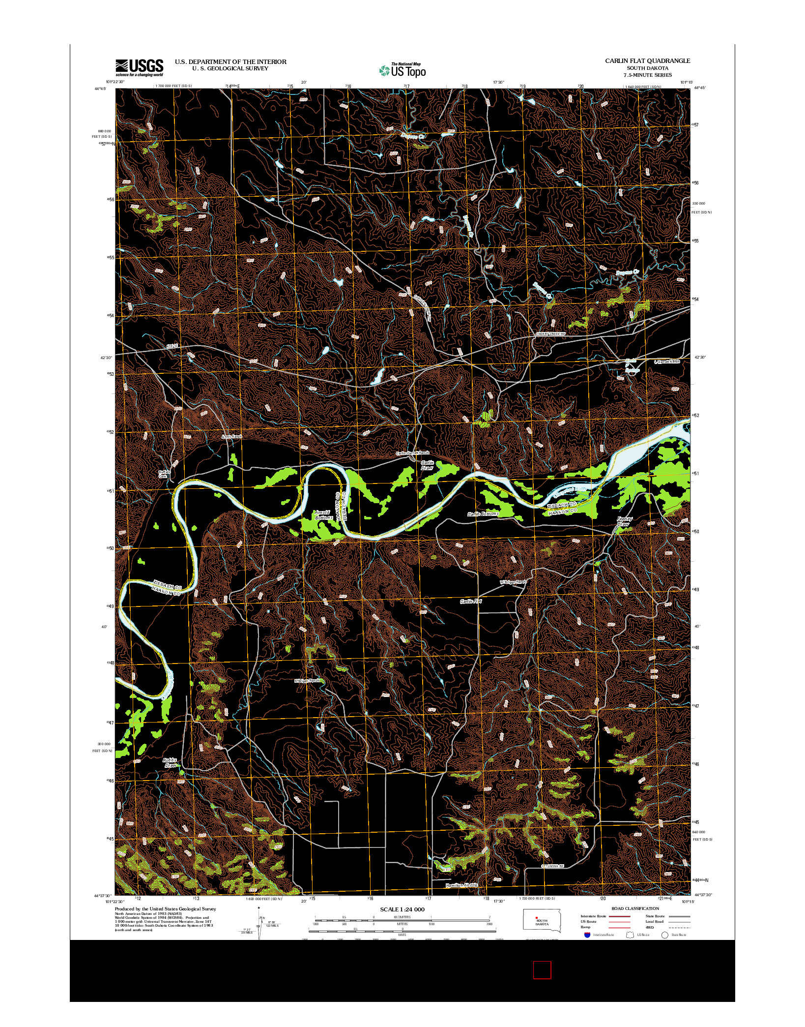 USGS US TOPO 7.5-MINUTE MAP FOR CARLIN FLAT, SD 2012