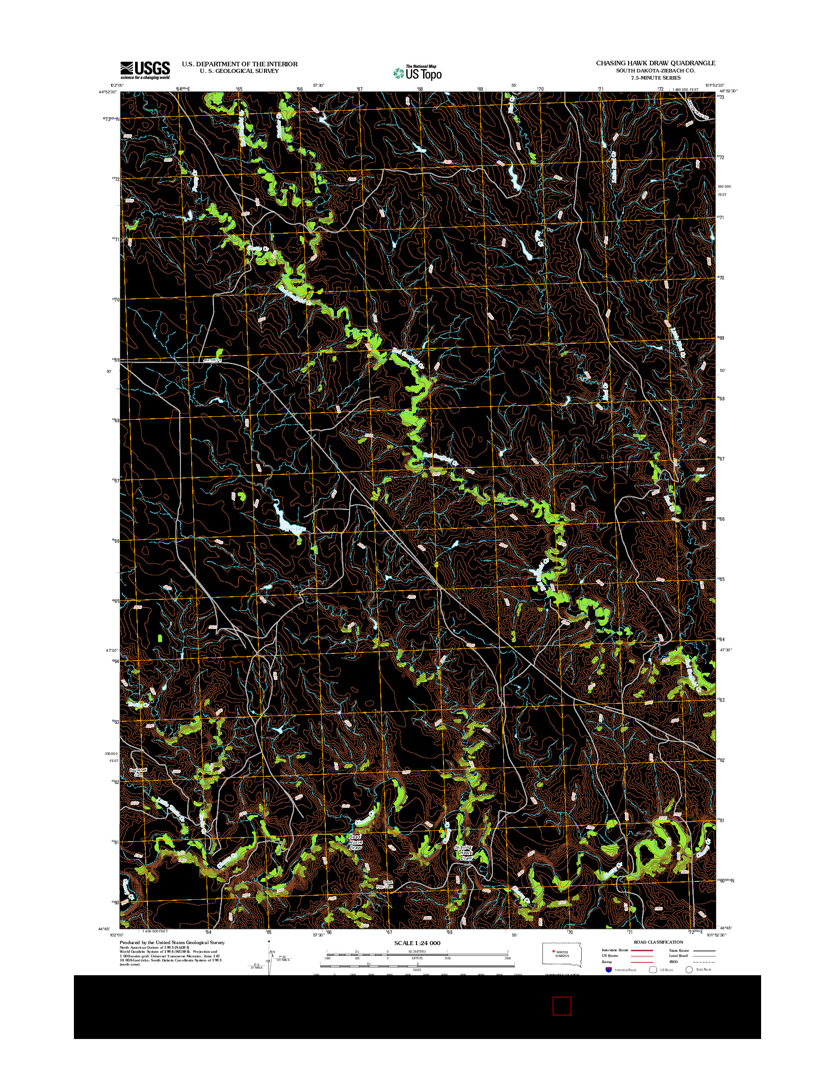 USGS US TOPO 7.5-MINUTE MAP FOR CHASING HAWK DRAW, SD 2012