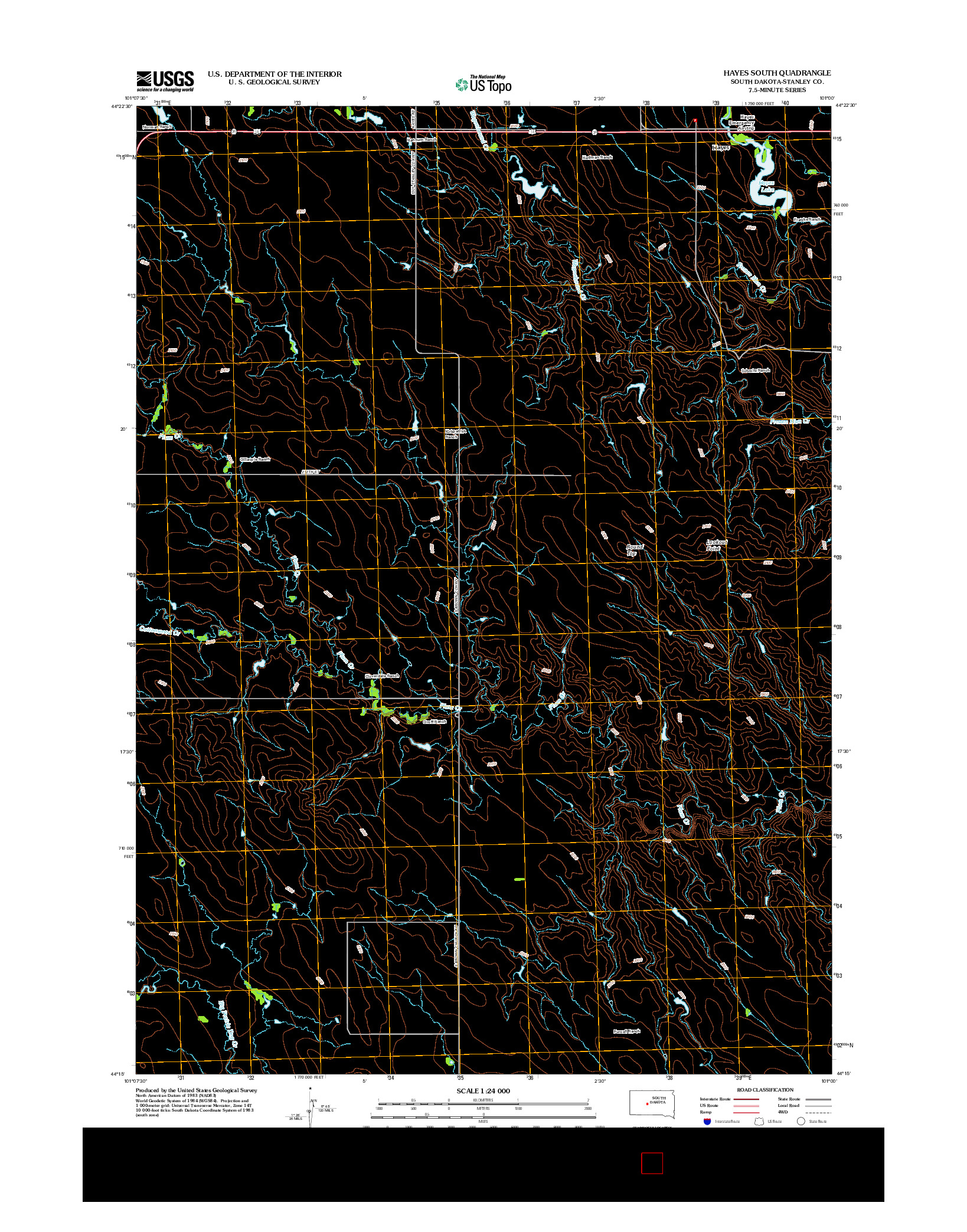 USGS US TOPO 7.5-MINUTE MAP FOR HAYES SOUTH, SD 2012