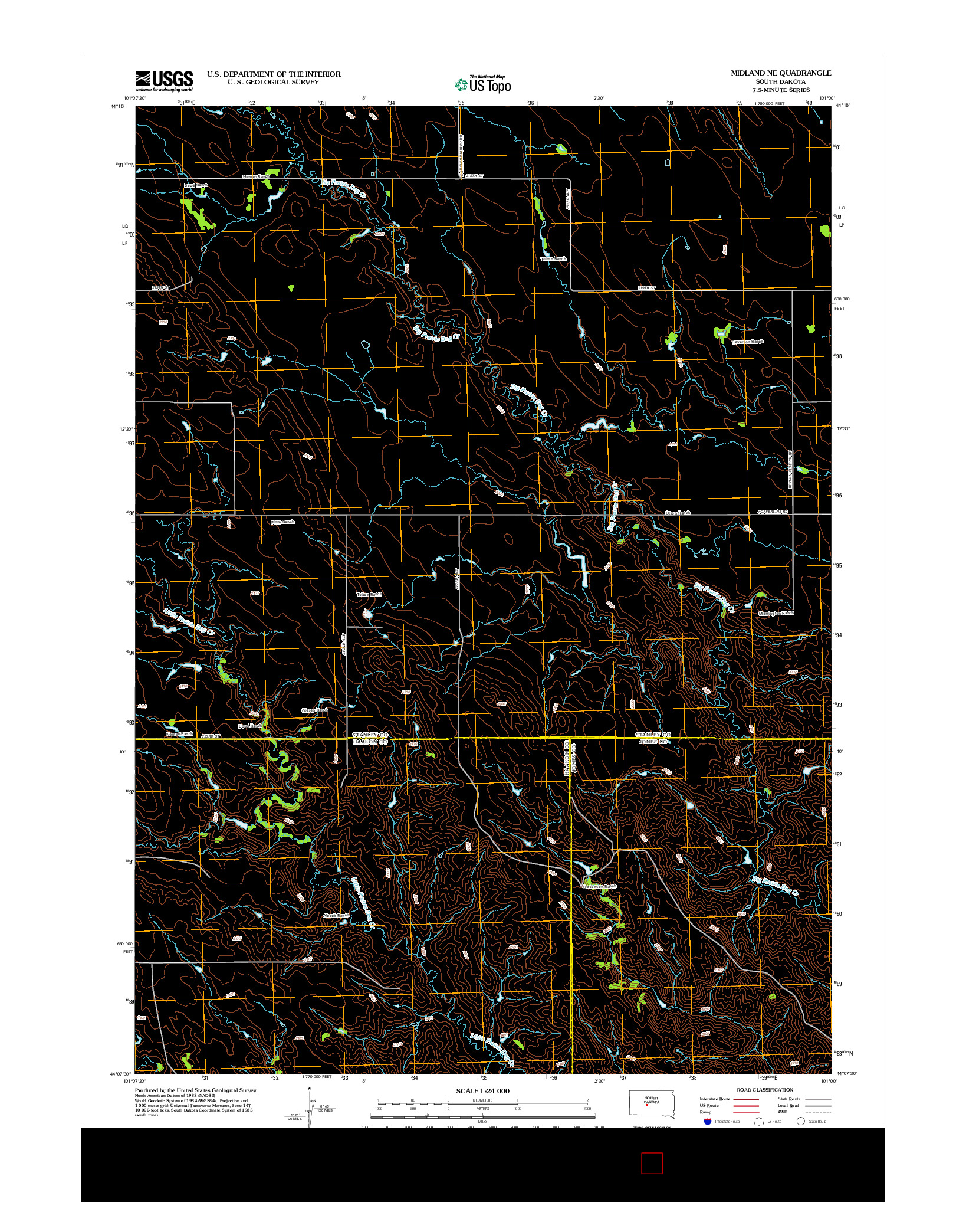 USGS US TOPO 7.5-MINUTE MAP FOR MIDLAND NE, SD 2012