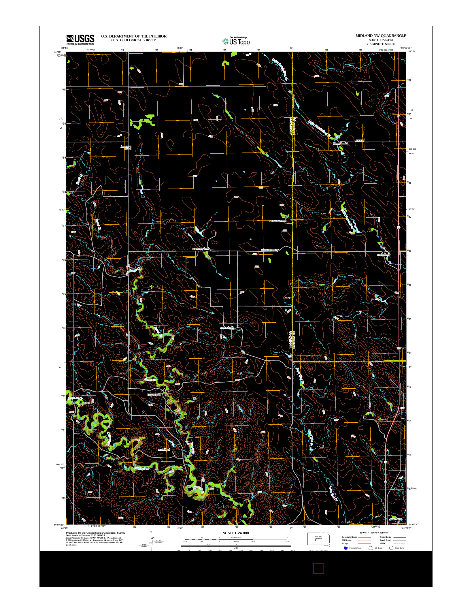 USGS US TOPO 7.5-MINUTE MAP FOR MIDLAND NW, SD 2012