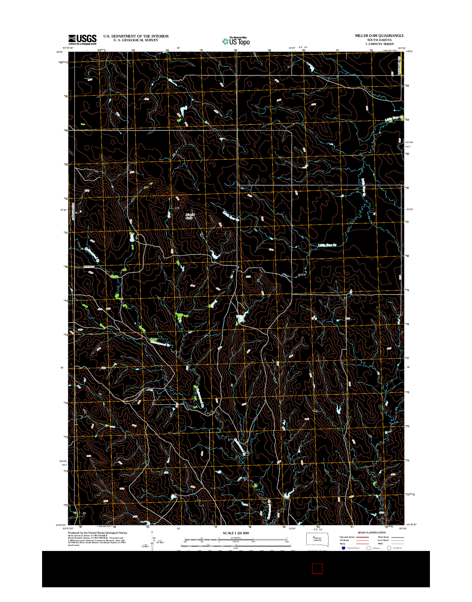 USGS US TOPO 7.5-MINUTE MAP FOR MILLER DAM, SD 2012