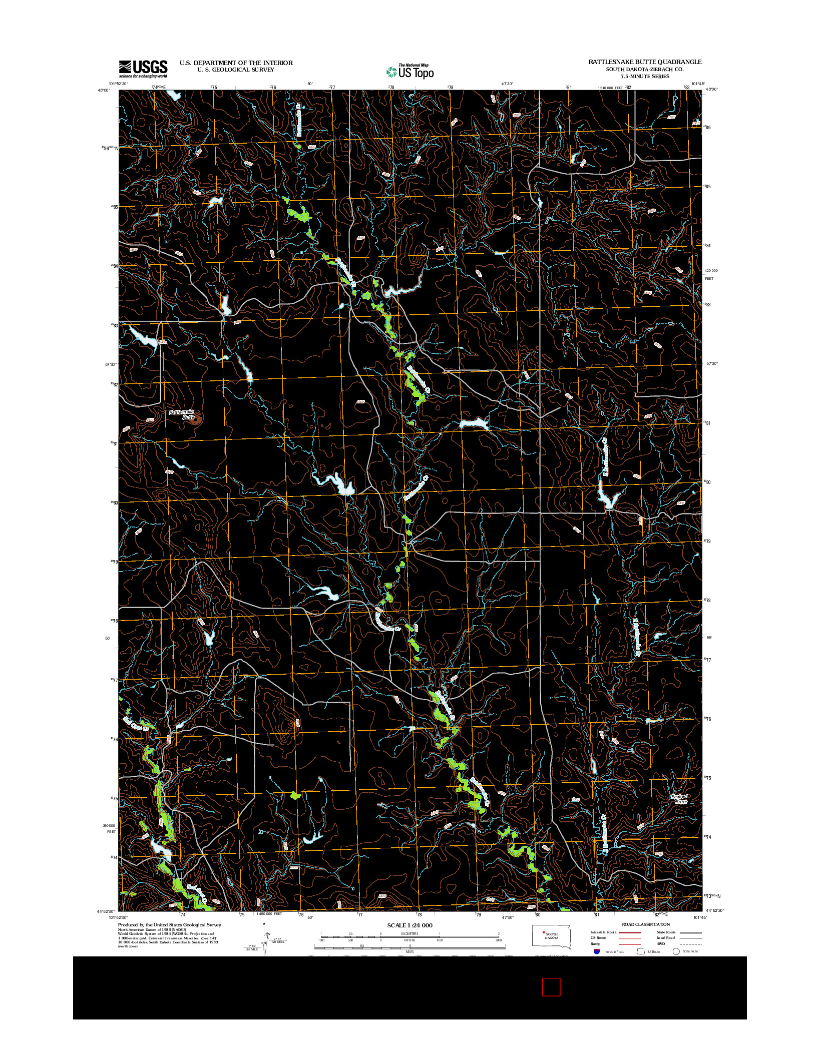 USGS US TOPO 7.5-MINUTE MAP FOR RATTLESNAKE BUTTE, SD 2012