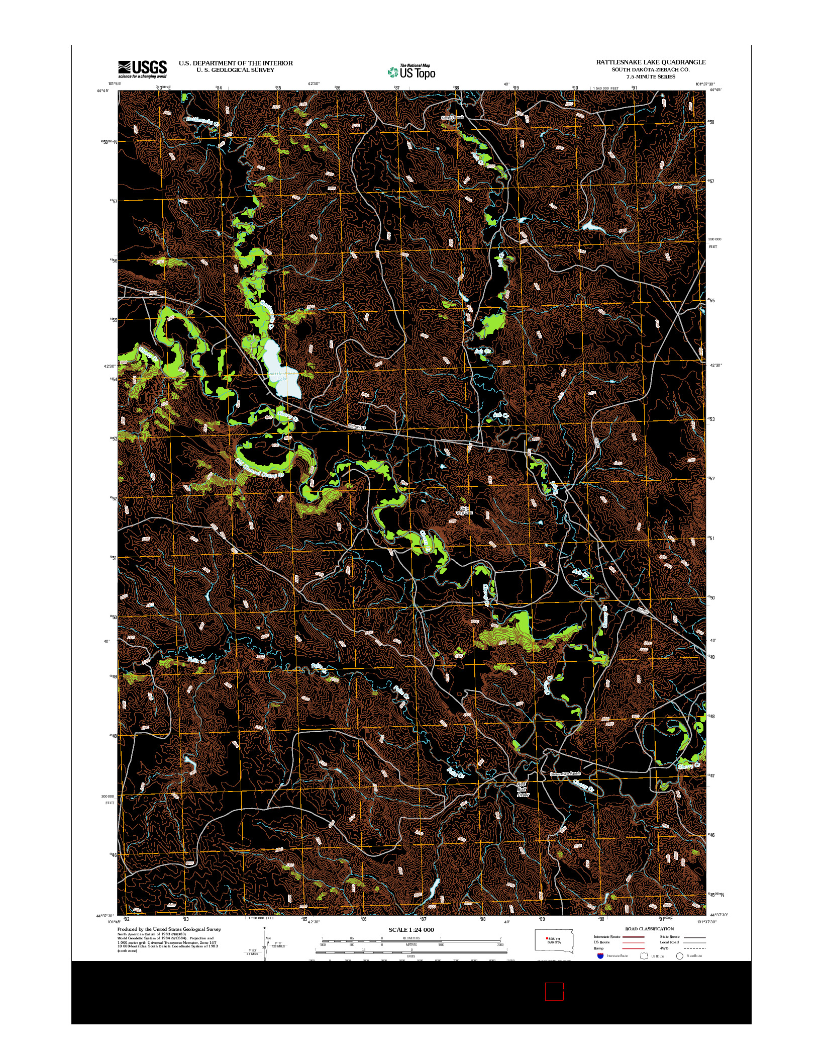 USGS US TOPO 7.5-MINUTE MAP FOR RATTLESNAKE LAKE, SD 2012