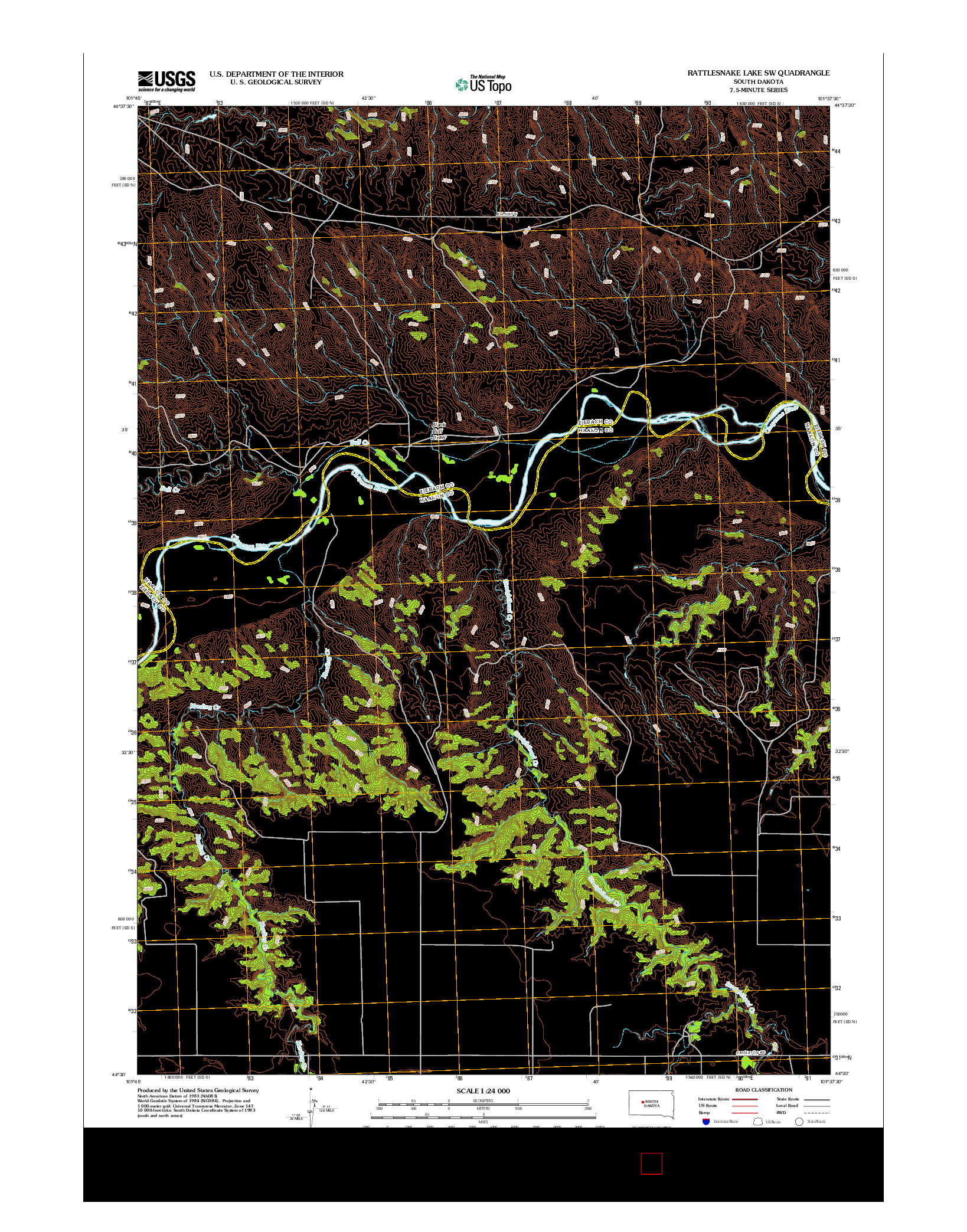 USGS US TOPO 7.5-MINUTE MAP FOR RATTLESNAKE LAKE SW, SD 2012