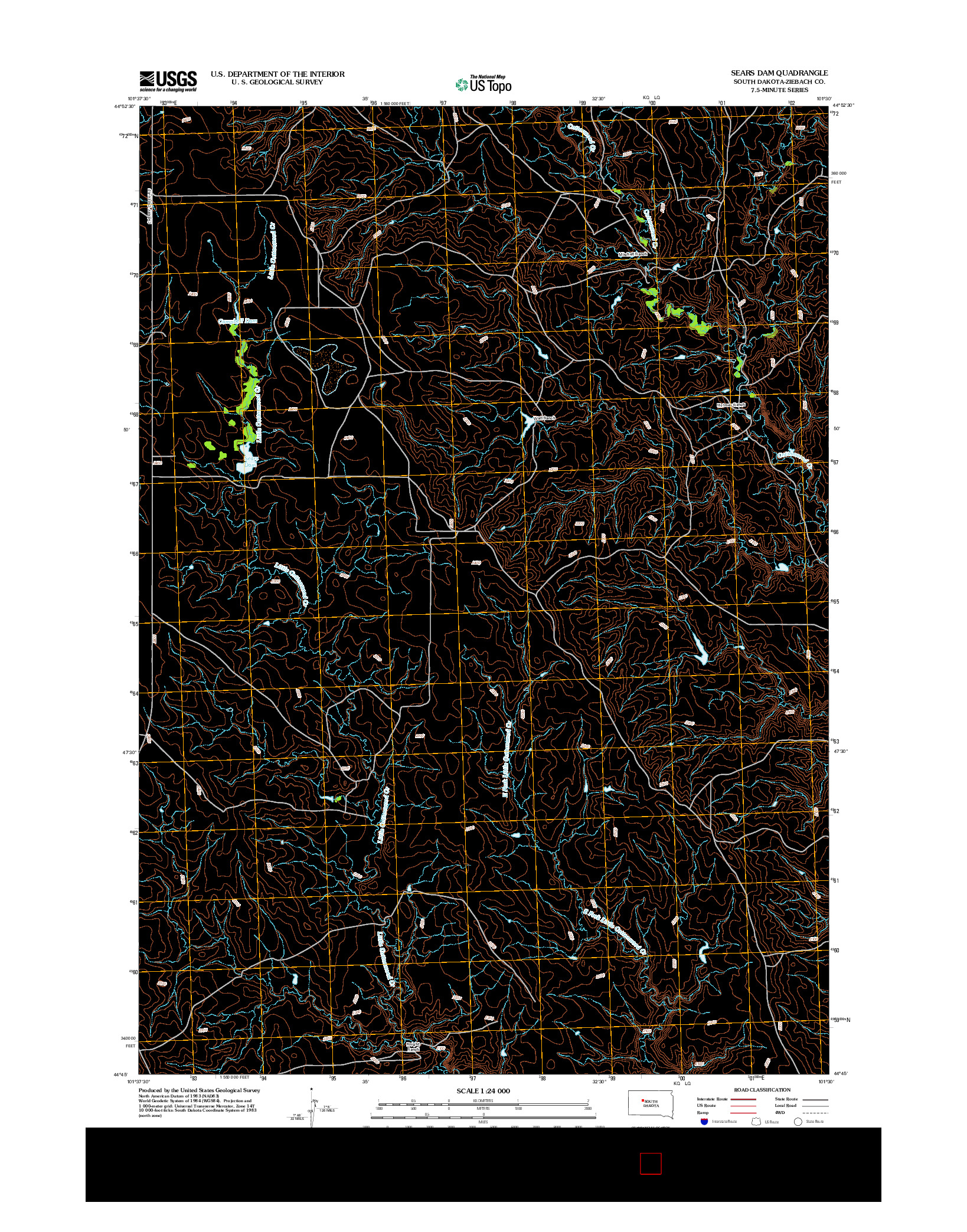 USGS US TOPO 7.5-MINUTE MAP FOR SEARS DAM, SD 2012