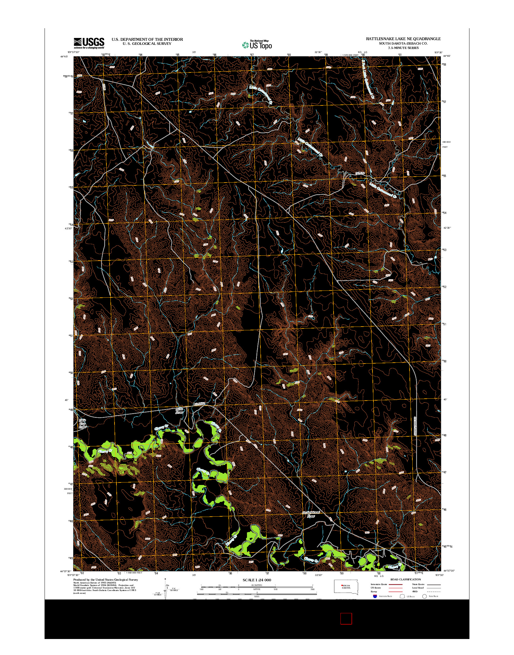 USGS US TOPO 7.5-MINUTE MAP FOR RATTLESNAKE LAKE NE, SD 2012