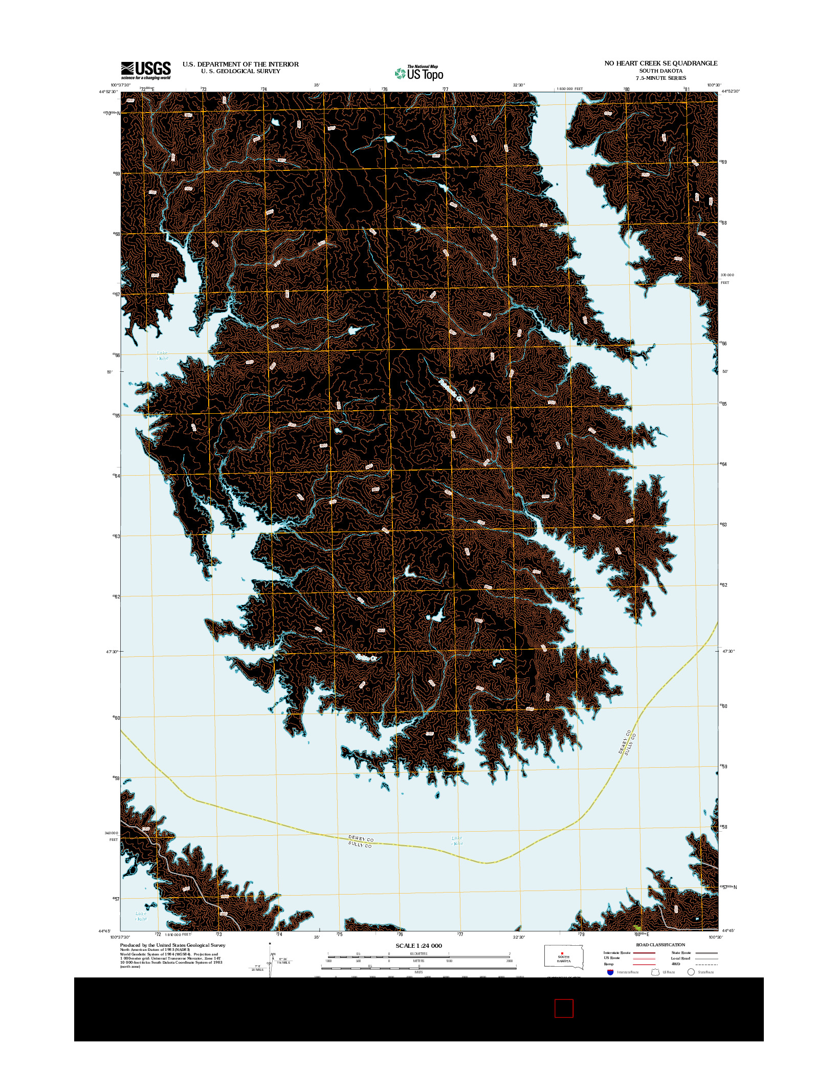 USGS US TOPO 7.5-MINUTE MAP FOR NO HEART CREEK SE, SD 2012