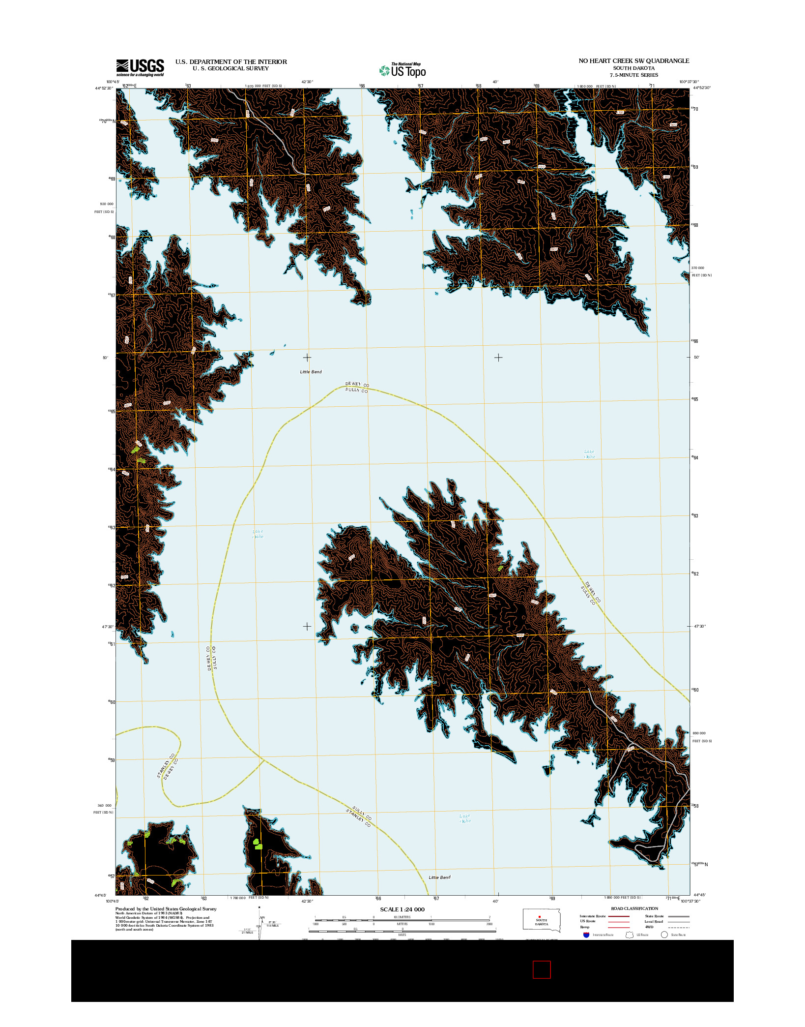 USGS US TOPO 7.5-MINUTE MAP FOR NO HEART CREEK SW, SD 2012