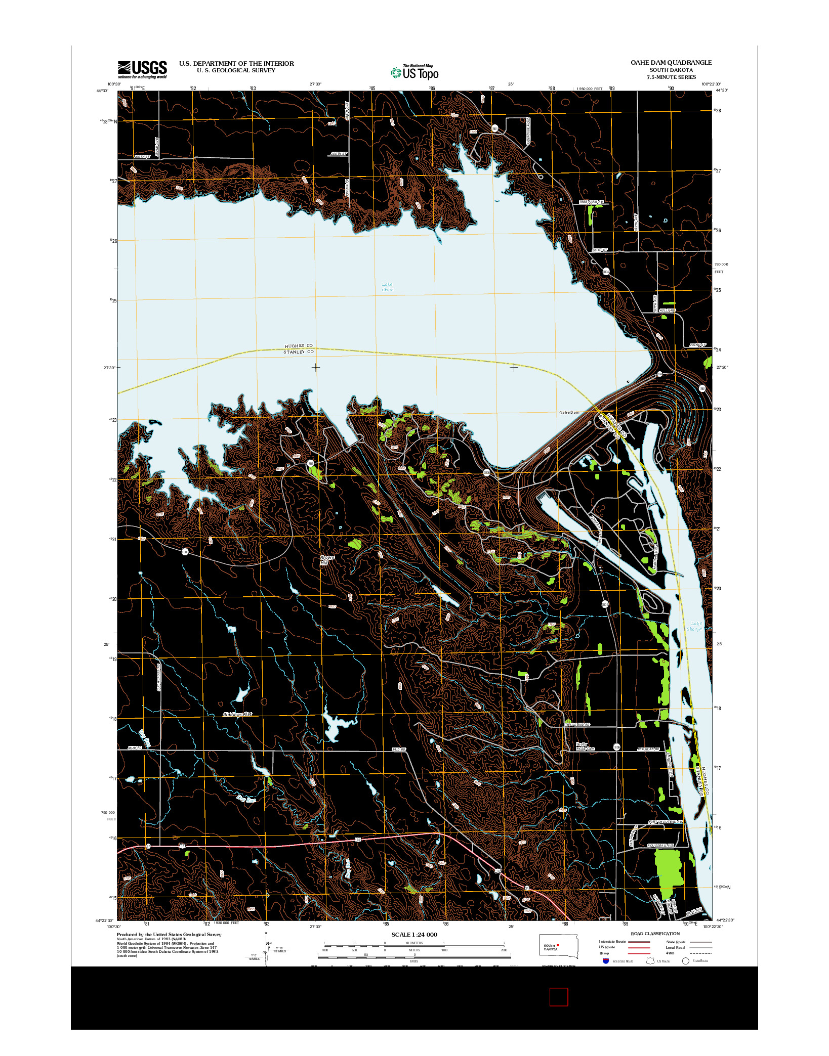 USGS US TOPO 7.5-MINUTE MAP FOR OAHE DAM, SD 2012