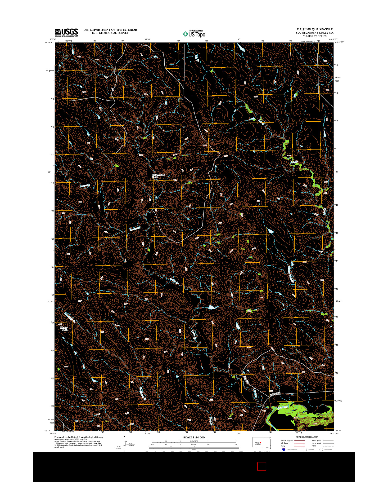 USGS US TOPO 7.5-MINUTE MAP FOR OAHE SW, SD 2012