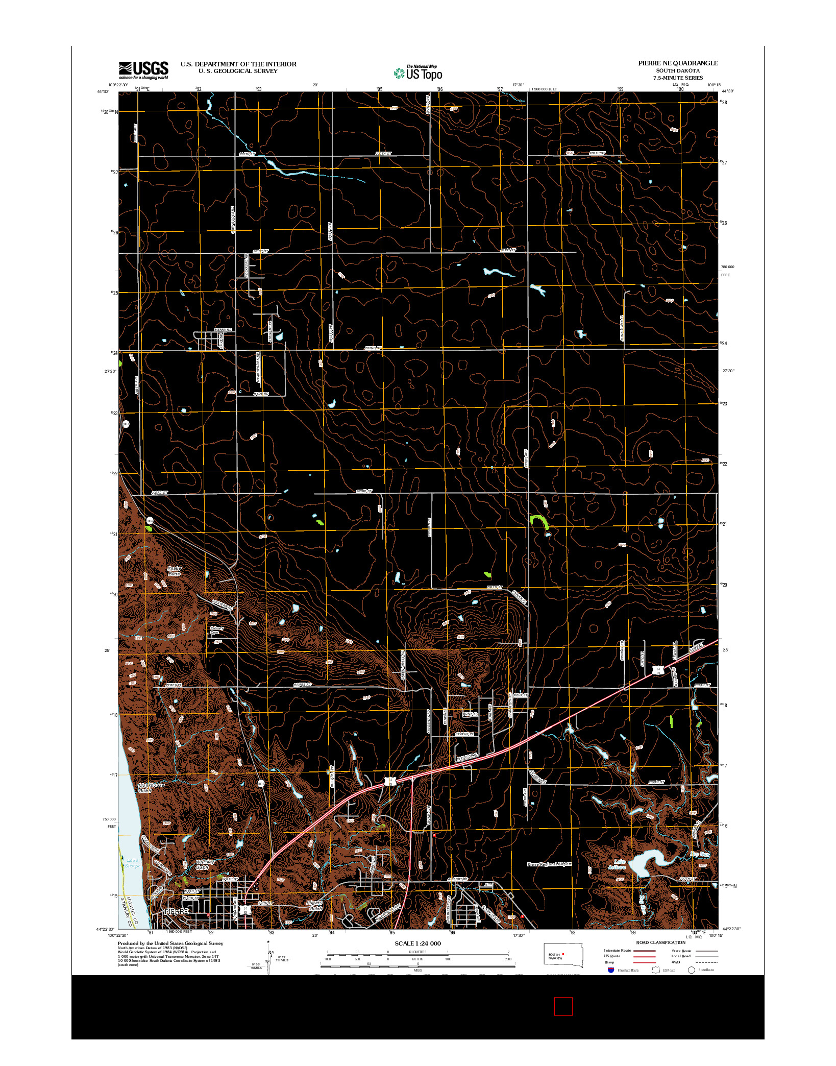 USGS US TOPO 7.5-MINUTE MAP FOR PIERRE NE, SD 2012