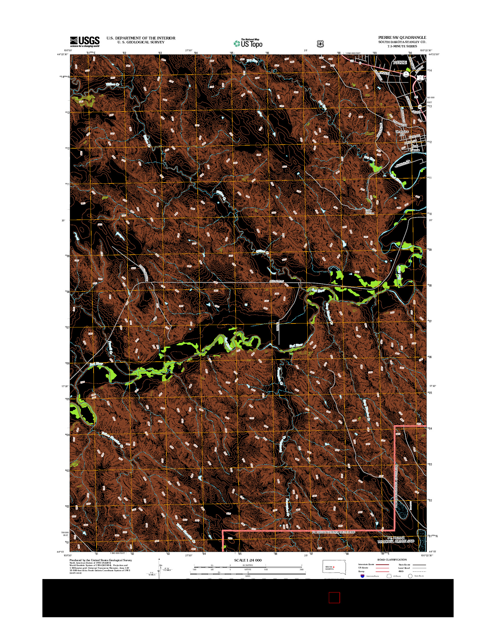 USGS US TOPO 7.5-MINUTE MAP FOR PIERRE SW, SD 2012