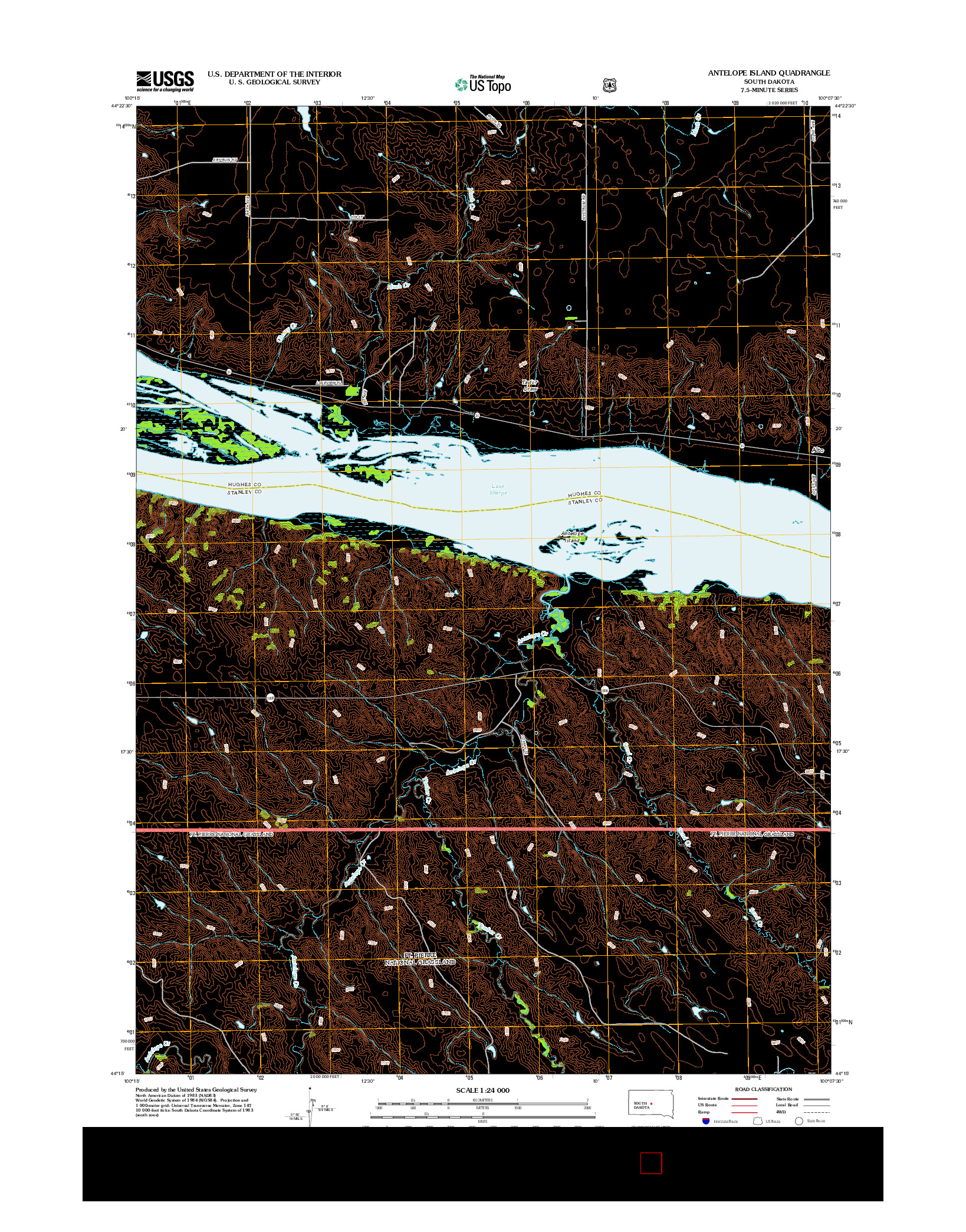 USGS US TOPO 7.5-MINUTE MAP FOR ANTELOPE ISLAND, SD 2012