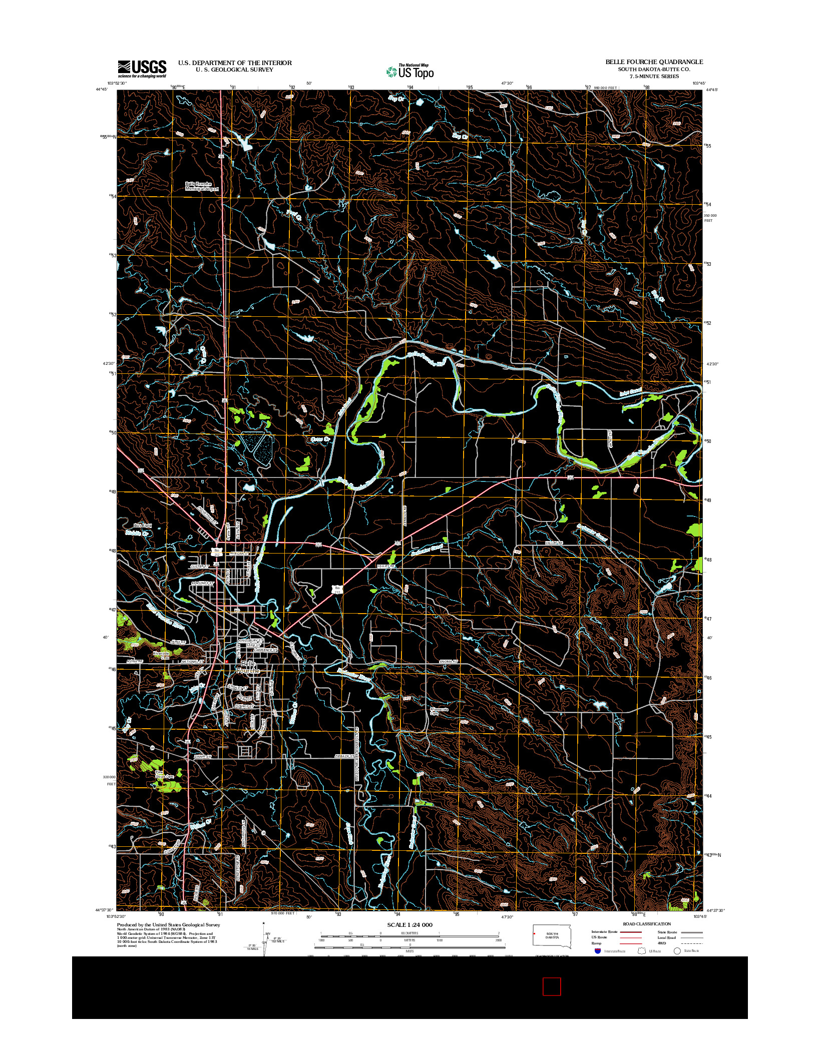 USGS US TOPO 7.5-MINUTE MAP FOR BELLE FOURCHE, SD 2012