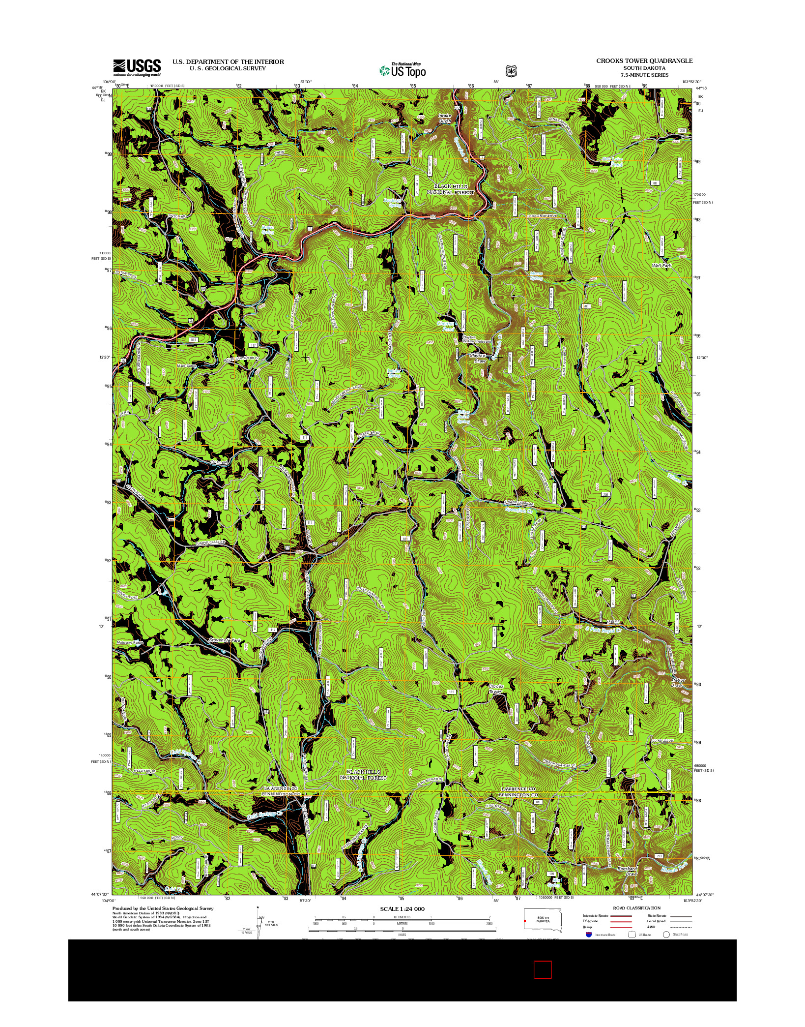 USGS US TOPO 7.5-MINUTE MAP FOR CROOKS TOWER, SD 2012