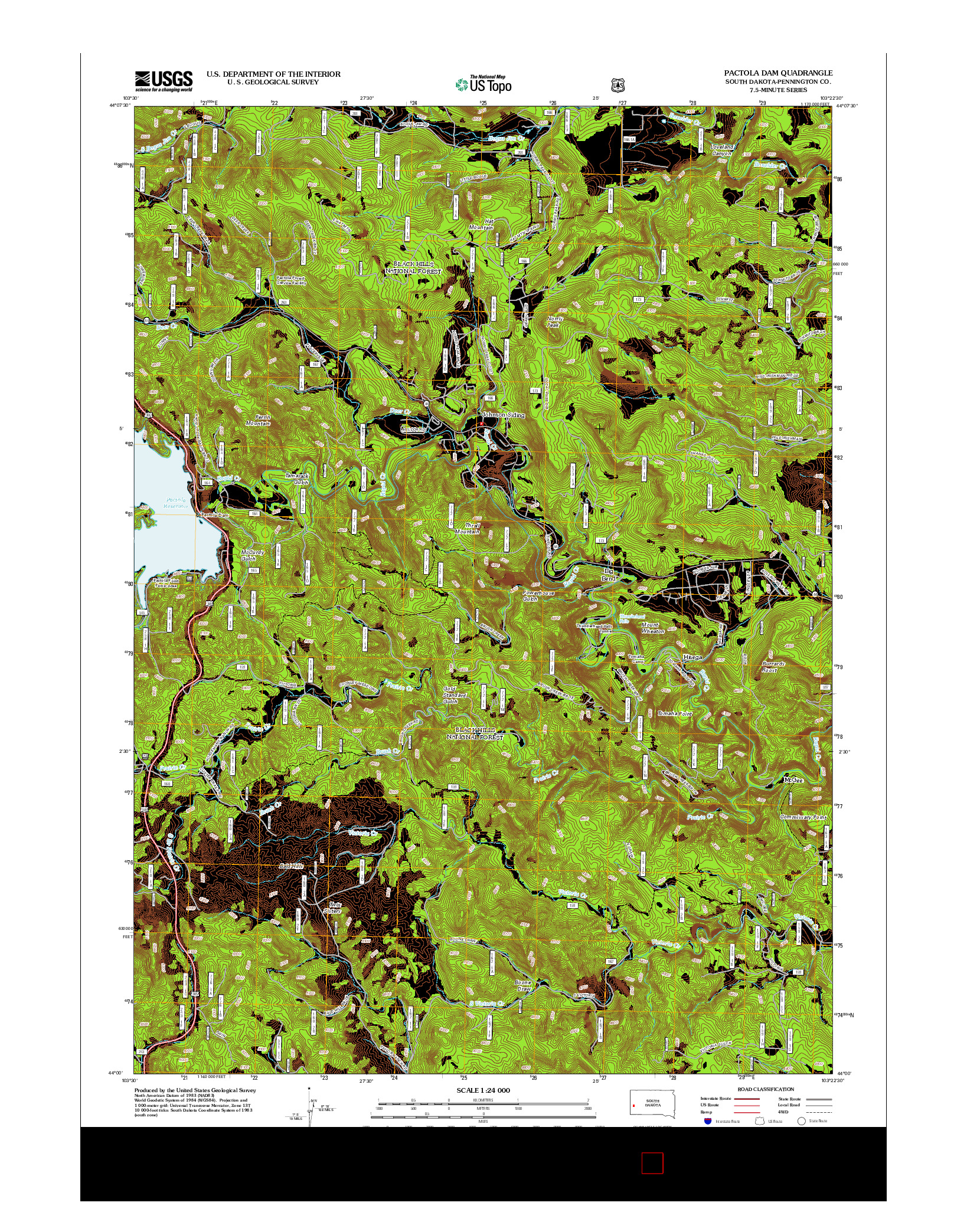 USGS US TOPO 7.5-MINUTE MAP FOR PACTOLA DAM, SD 2012