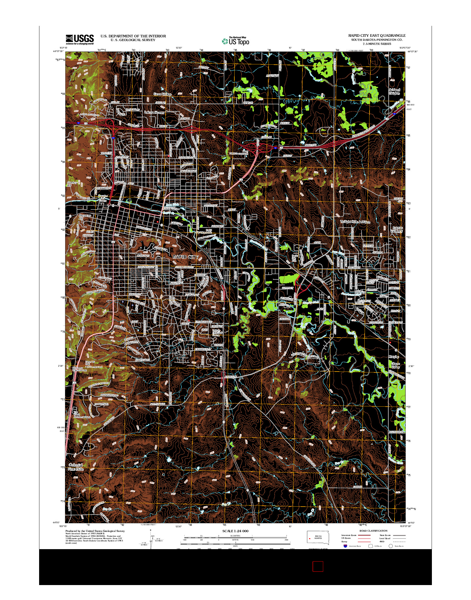 USGS US TOPO 7.5-MINUTE MAP FOR RAPID CITY EAST, SD 2012