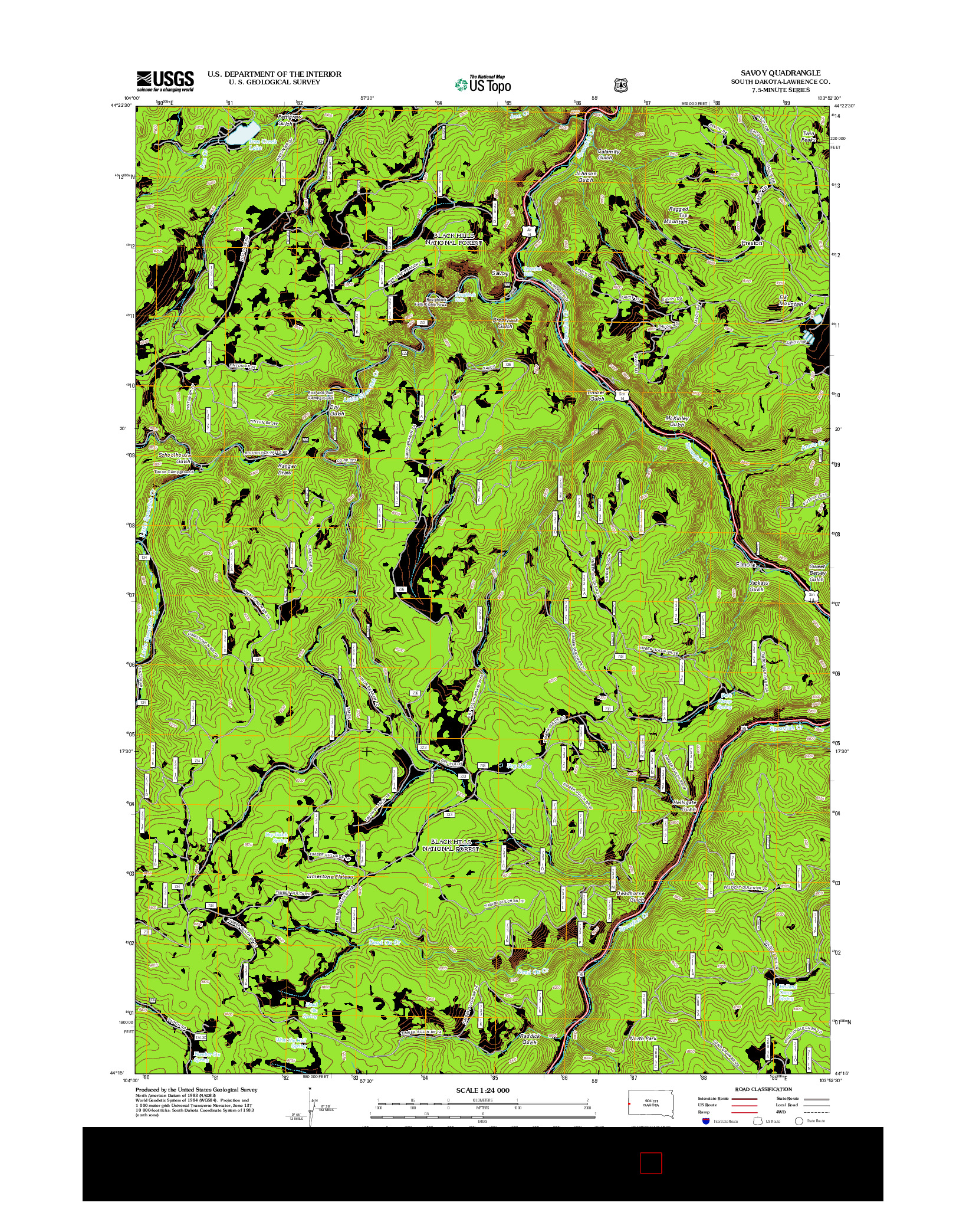 USGS US TOPO 7.5-MINUTE MAP FOR SAVOY, SD 2012