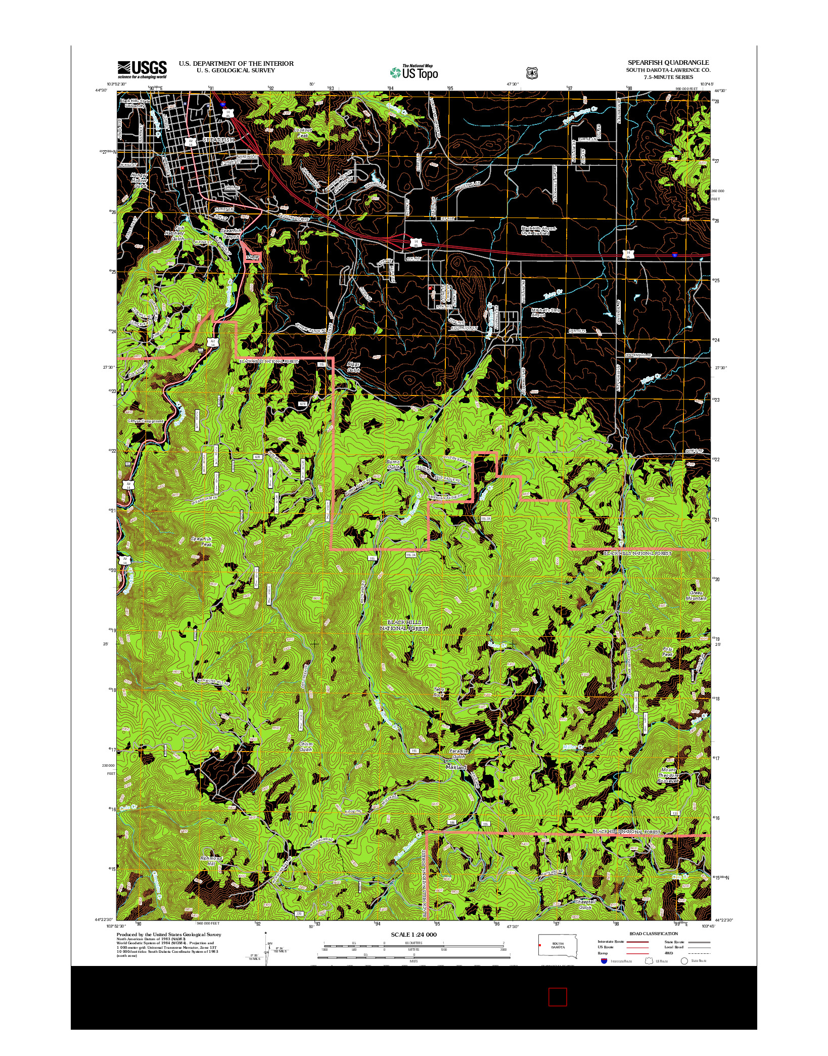 USGS US TOPO 7.5-MINUTE MAP FOR SPEARFISH, SD 2012