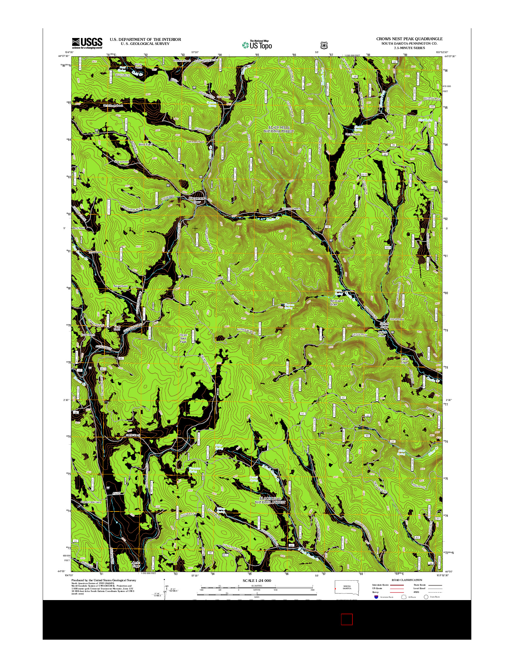 USGS US TOPO 7.5-MINUTE MAP FOR CROWS NEST PEAK, SD 2012